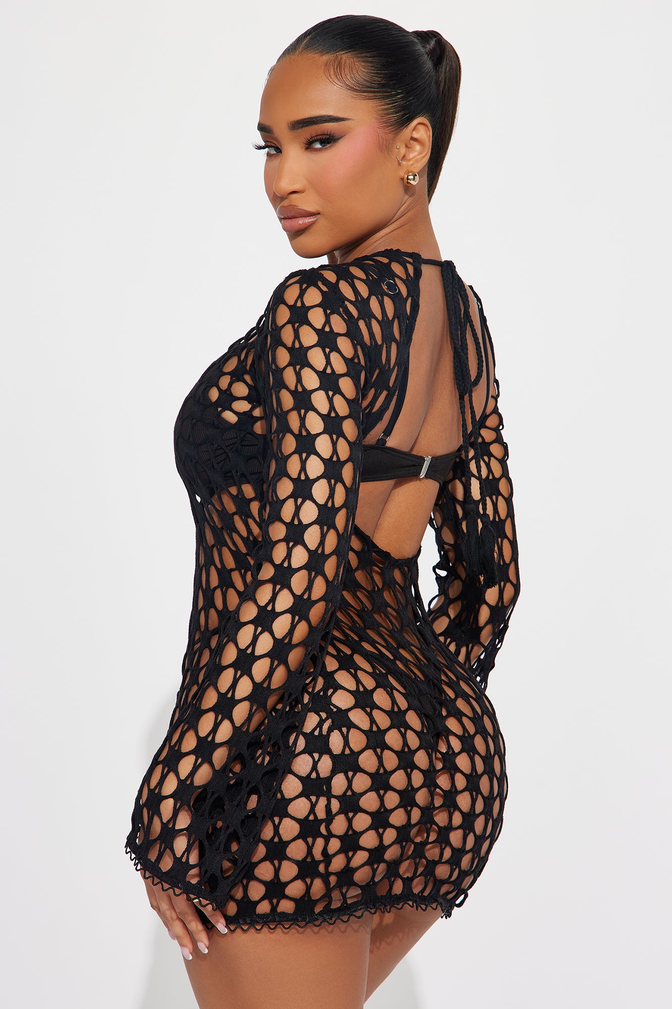 Summer Kiss Cover Up Mini Dress - Black - Image 3