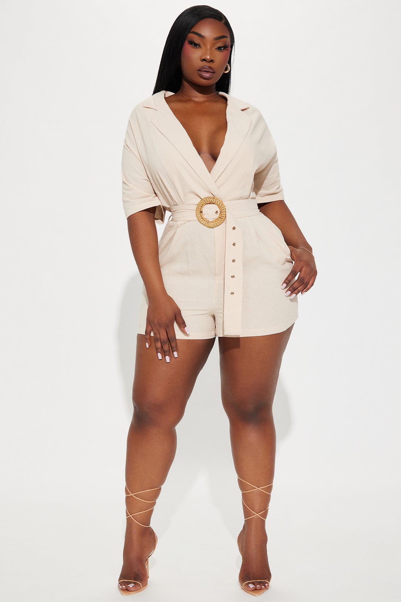 Everything Is Better Linen Romper - Taupe - Image 5