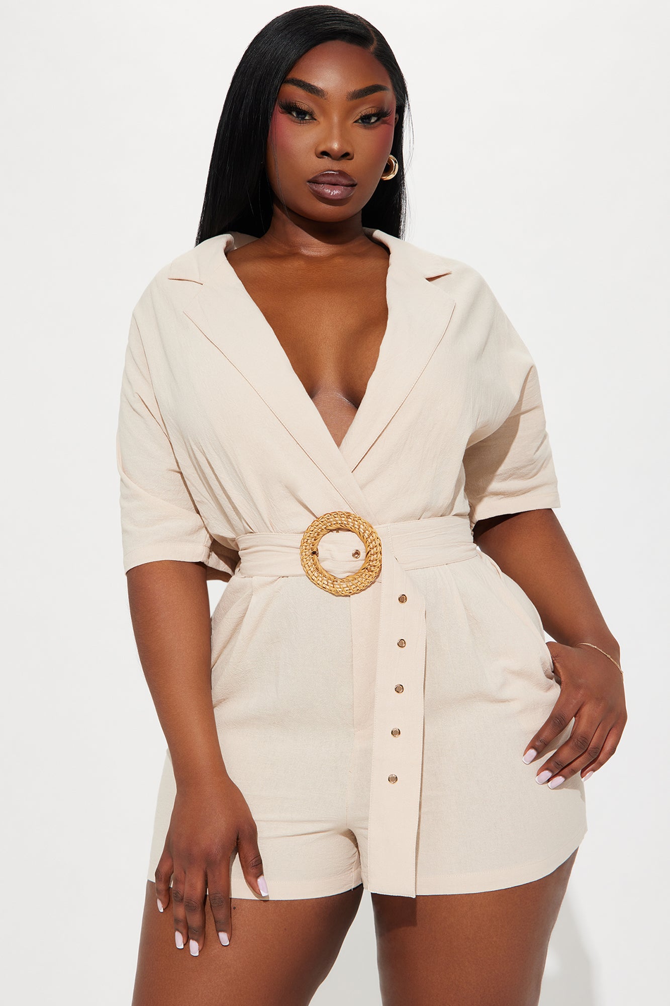 Everything Is Better Linen Romper - Taupe - Image 6