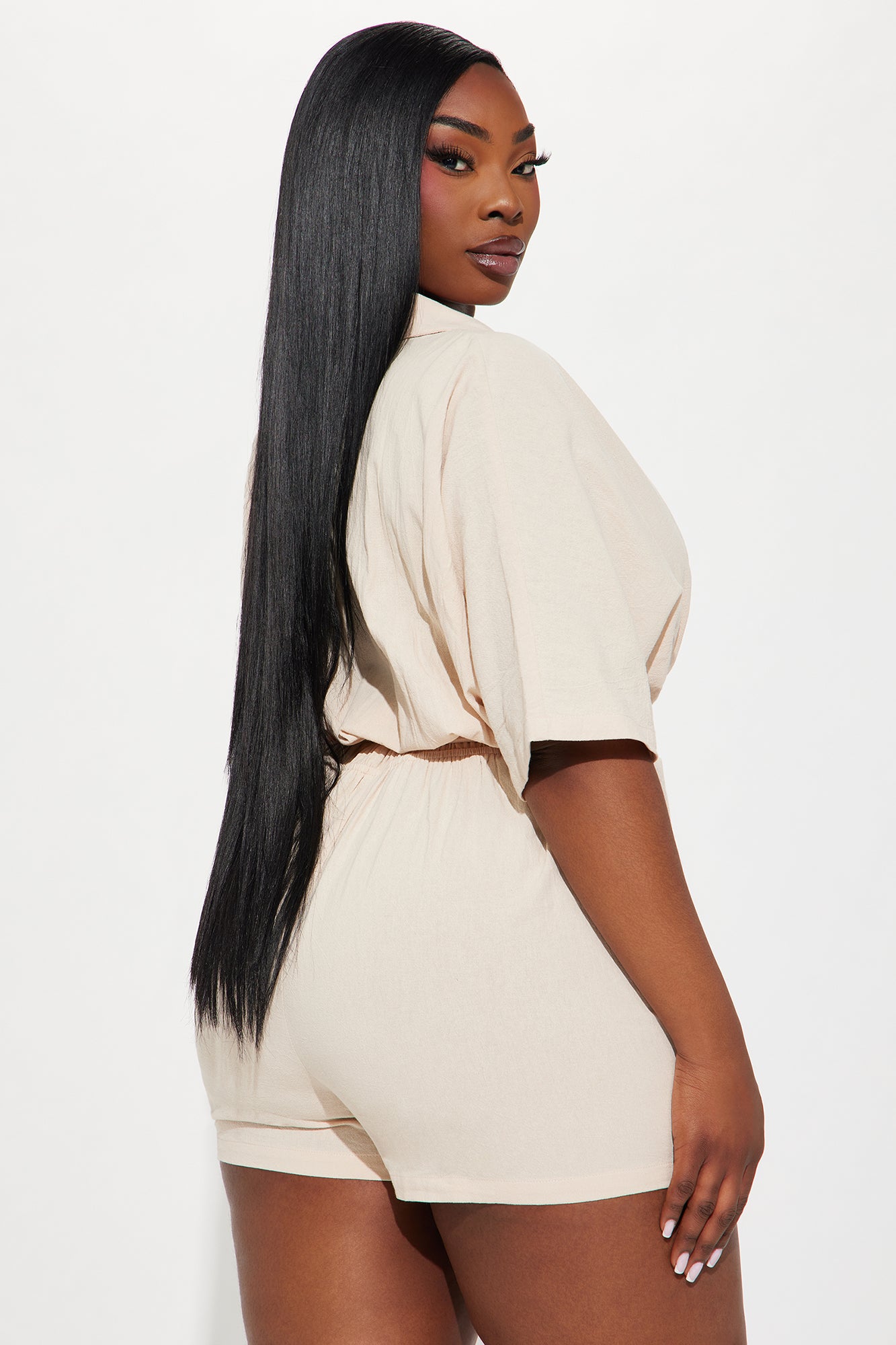 Everything Is Better Linen Romper - Taupe - Image 7
