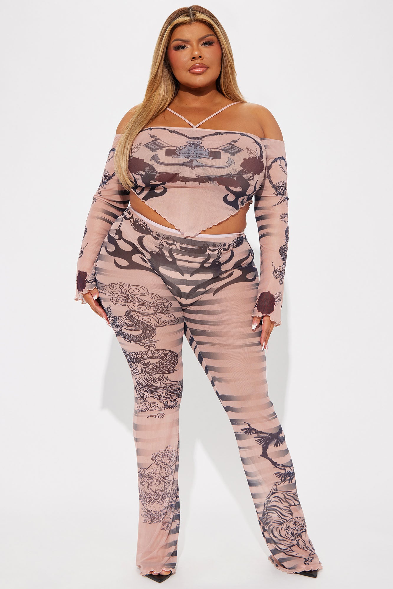 Locked In Place Mesh Pant Set - Taupe/combo - Image 4
