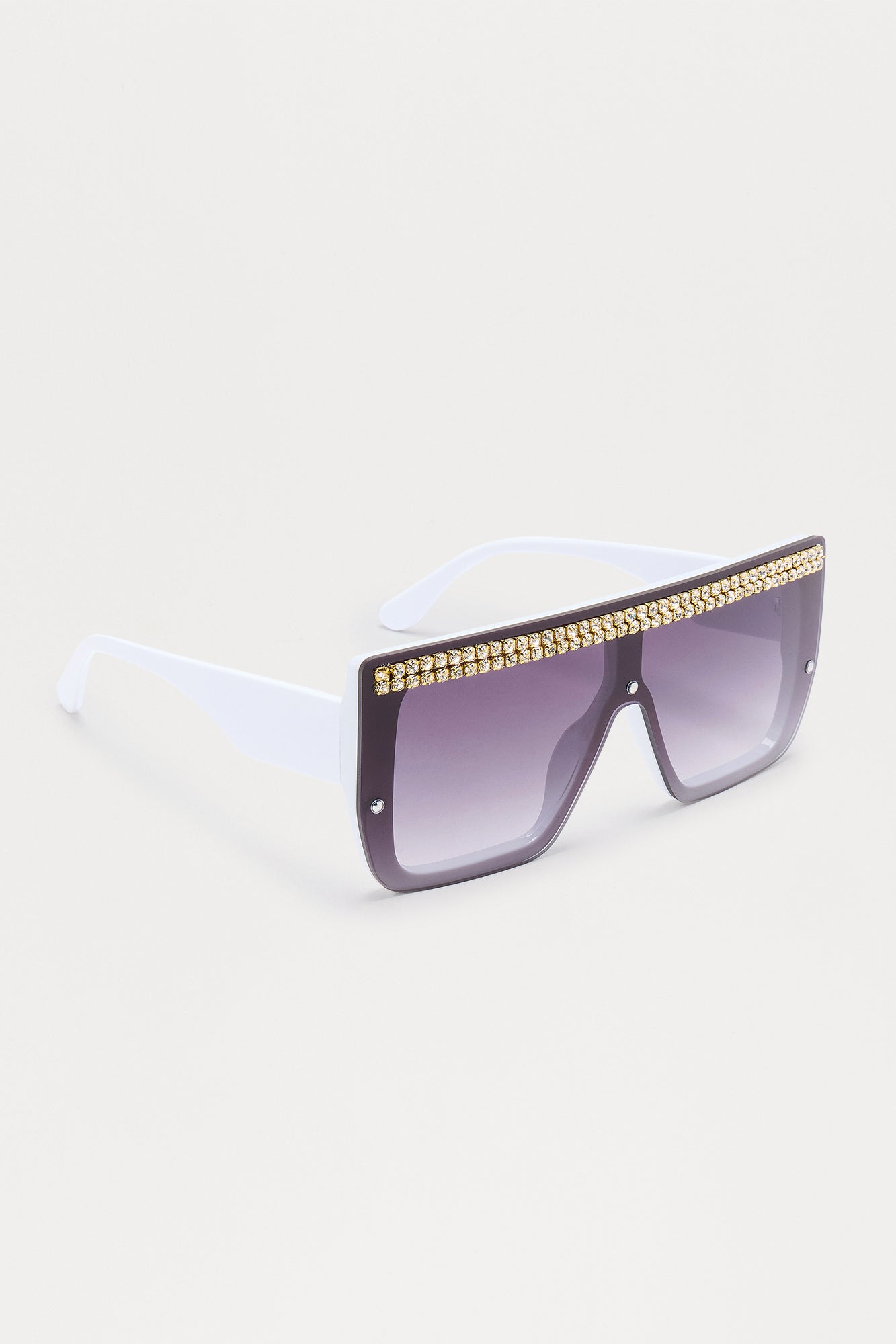 Over The Top Rhinestone Shield Sunglasses - White - Image 4