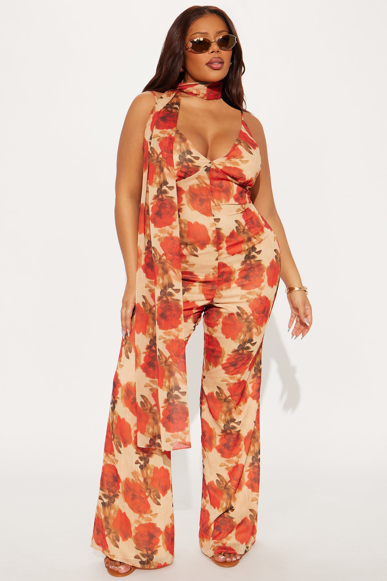 Shauna Chiffon Scarf Jumpsuit - Red/combo - Image 4