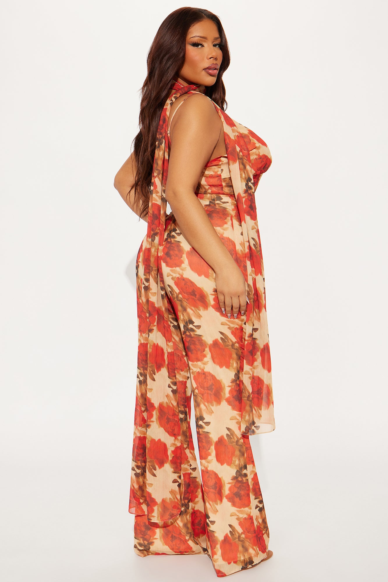 Shauna Chiffon Scarf Jumpsuit - Red/combo - Image 6