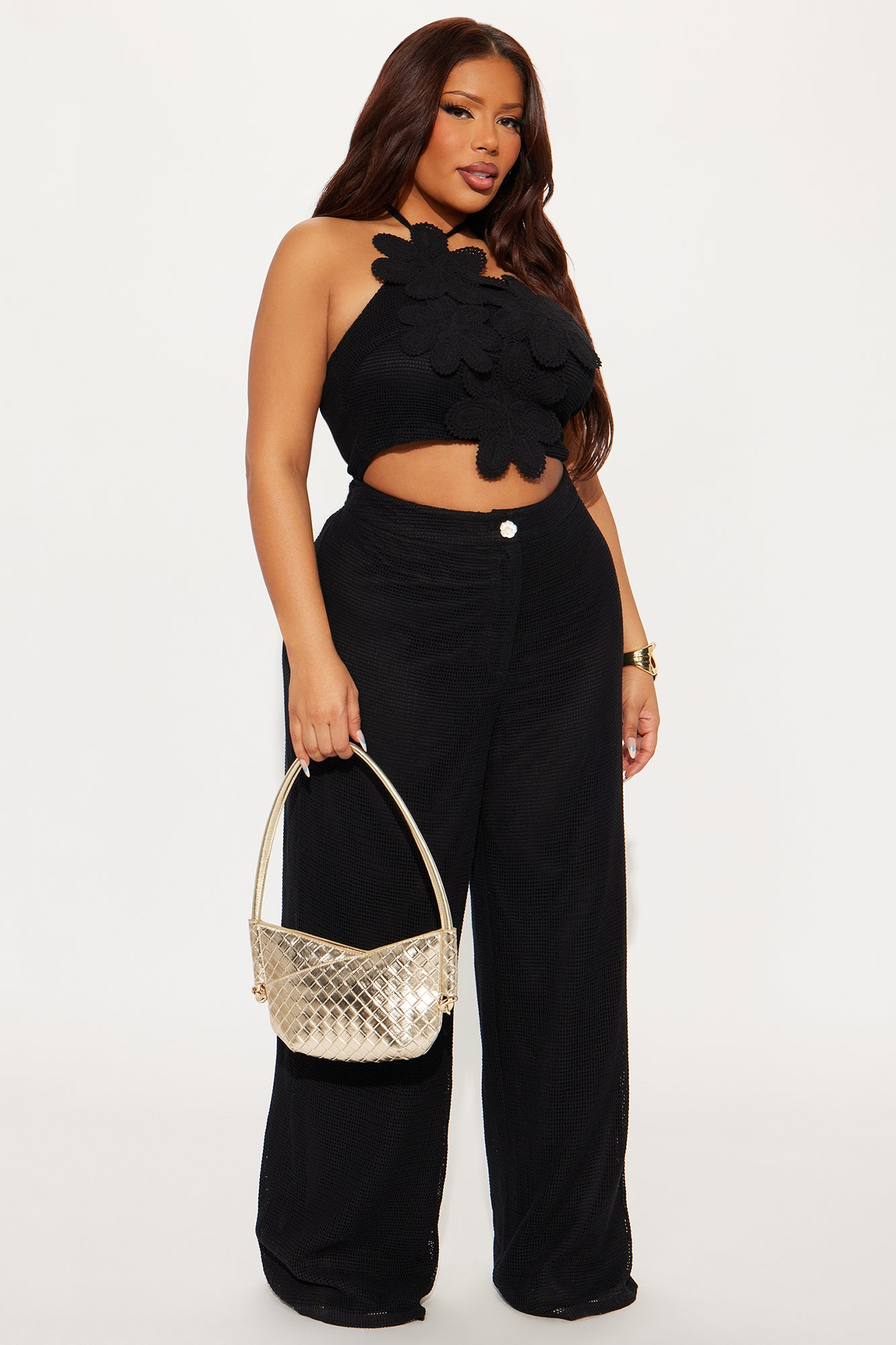 Maya 3D Flower Crochet Pant Set - Black - Image 4