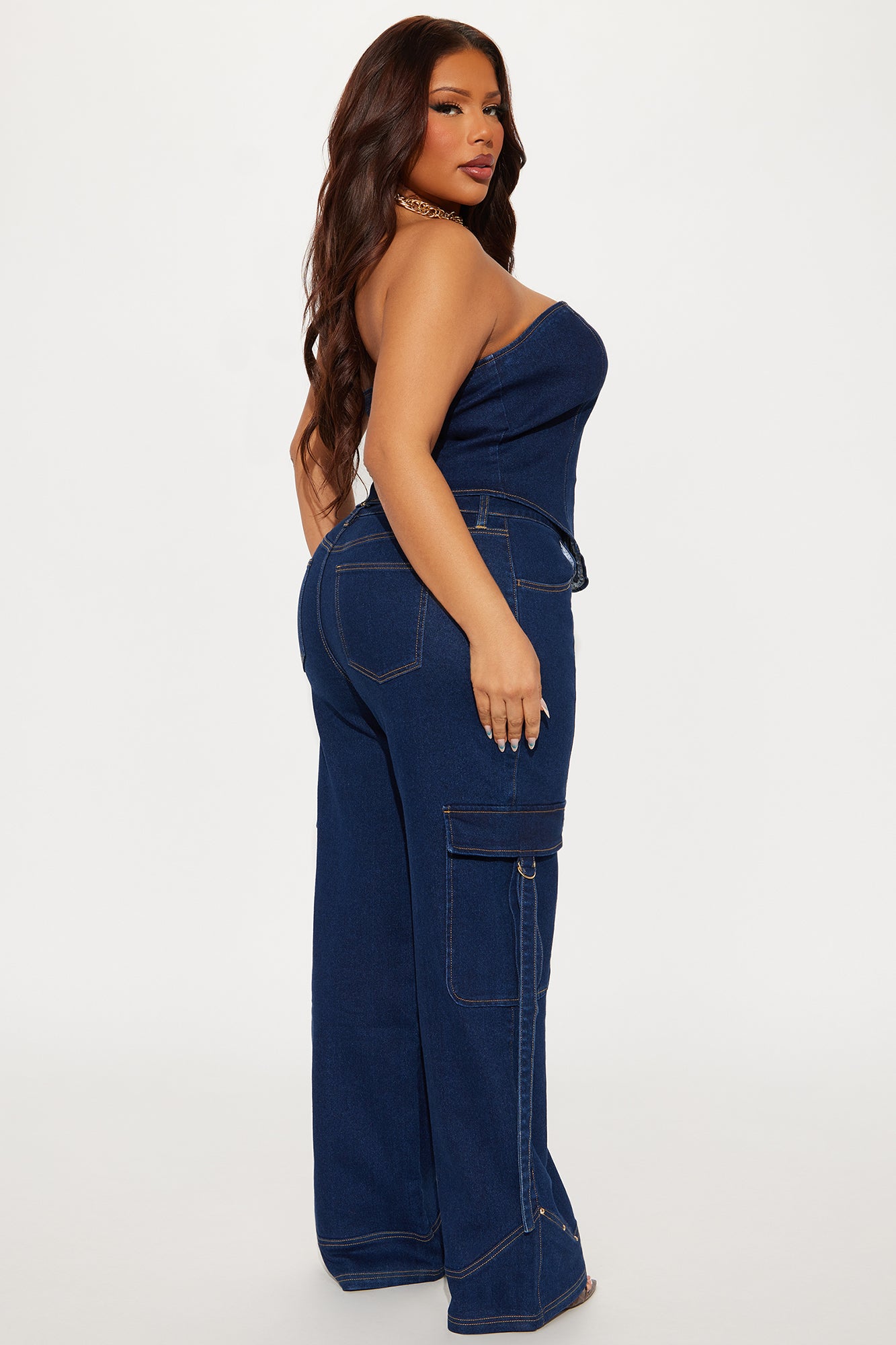 Denim Rebel Tube Top Wide Leg Pant Set - Dark Denim - Image 6