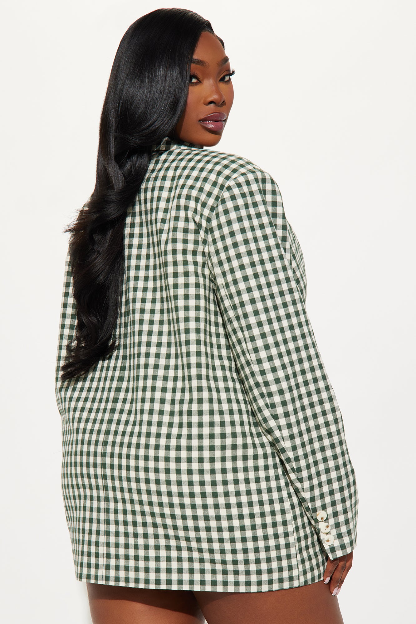 Gina Gingham Linen Oversized Blazer - Green - Image 6
