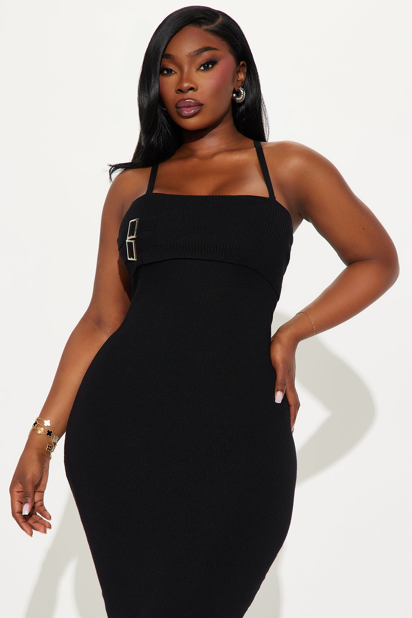 Belinda Cold Shoulder Sweater Midi Dress - Black - Image 5