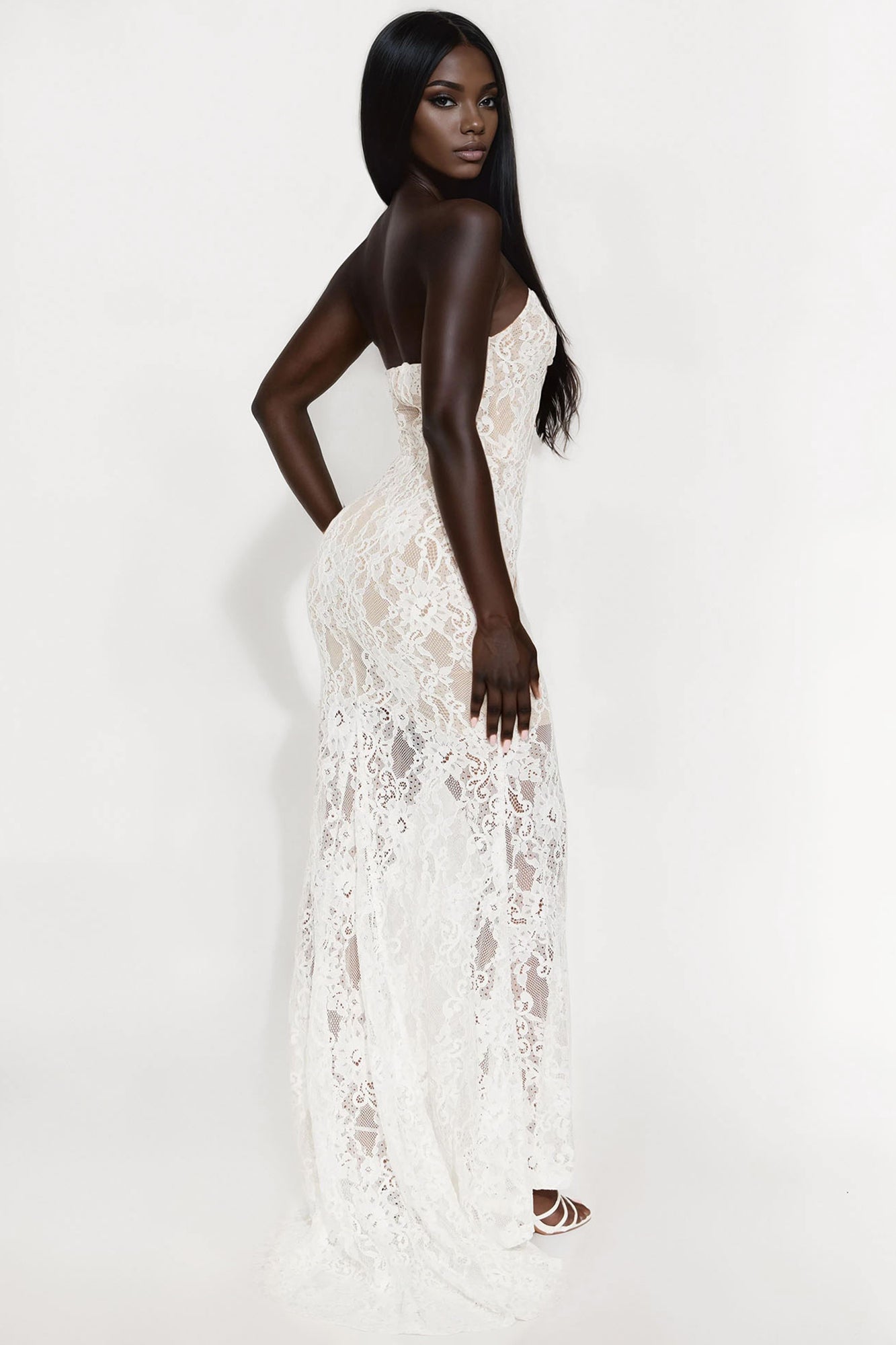 Hanna Sheer Lace Maxi Dress - White - Image 3