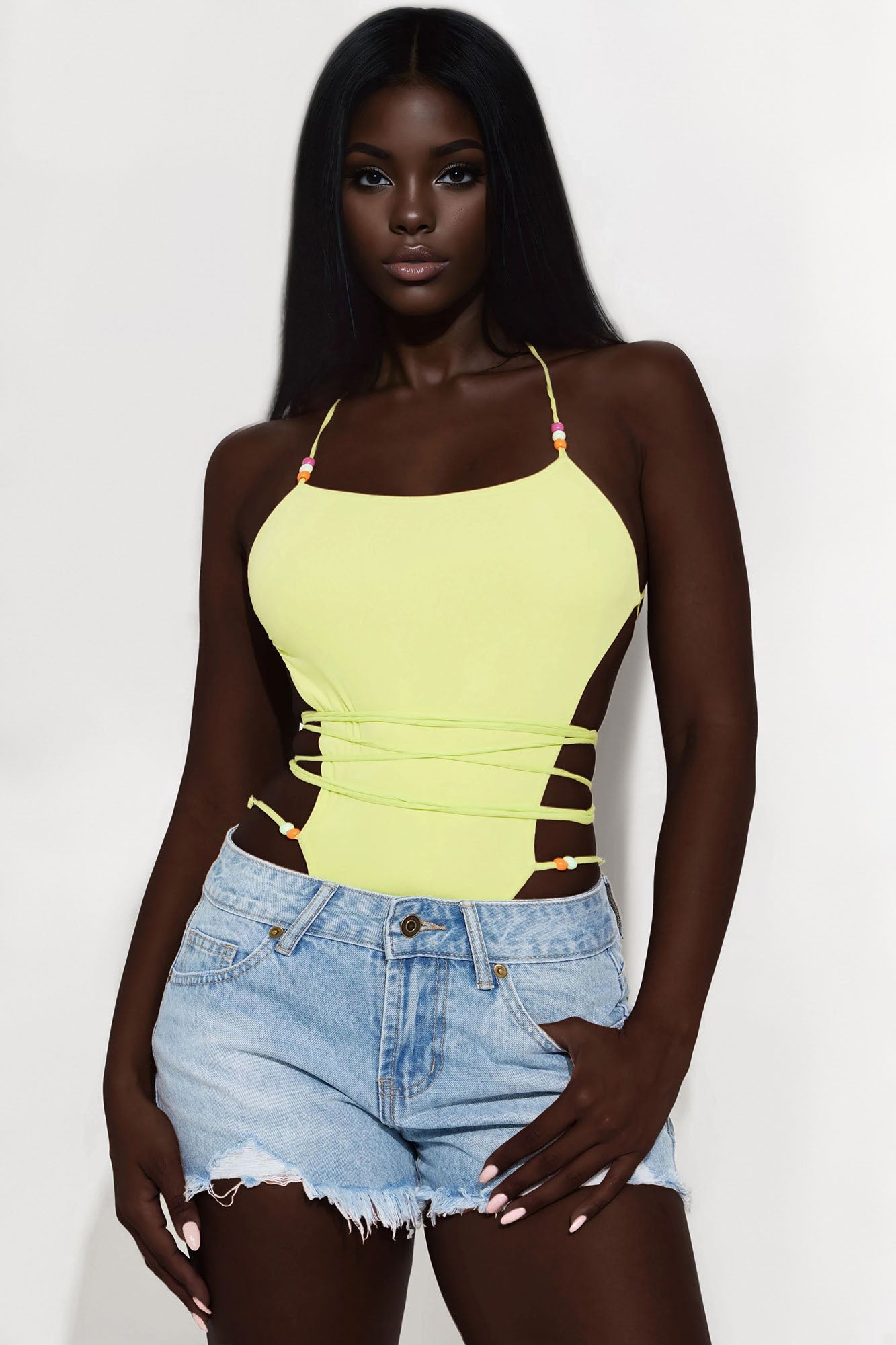 Cruising Beachside Backless Bodysuit - Neon Yellow - Image 3