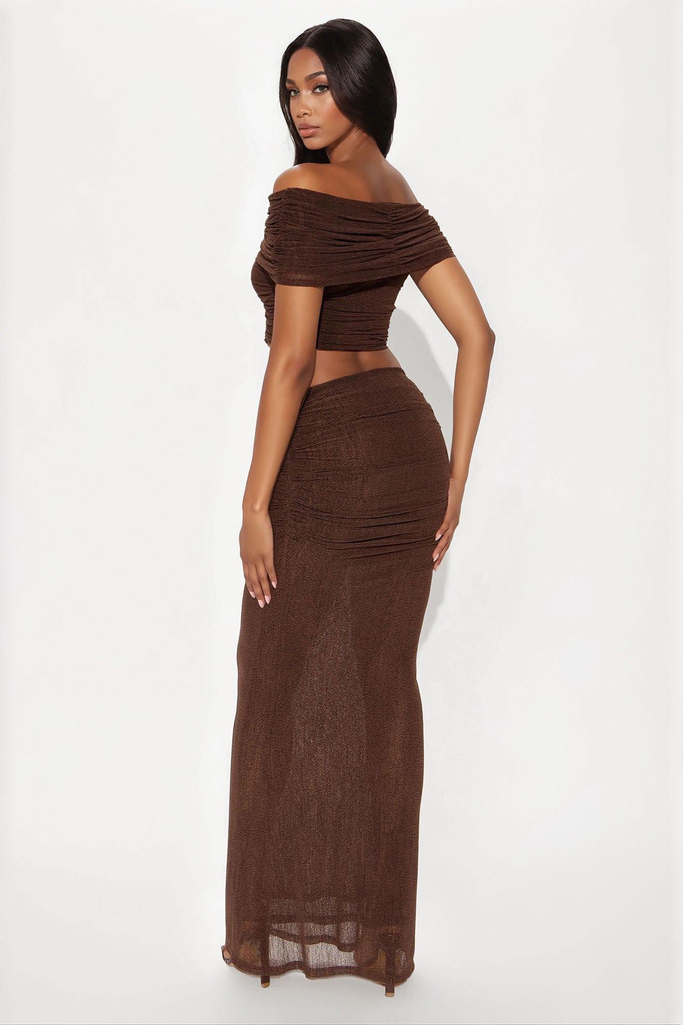 Chain Reaction Mesh Maxi Skirt Set - Brown - Image 3