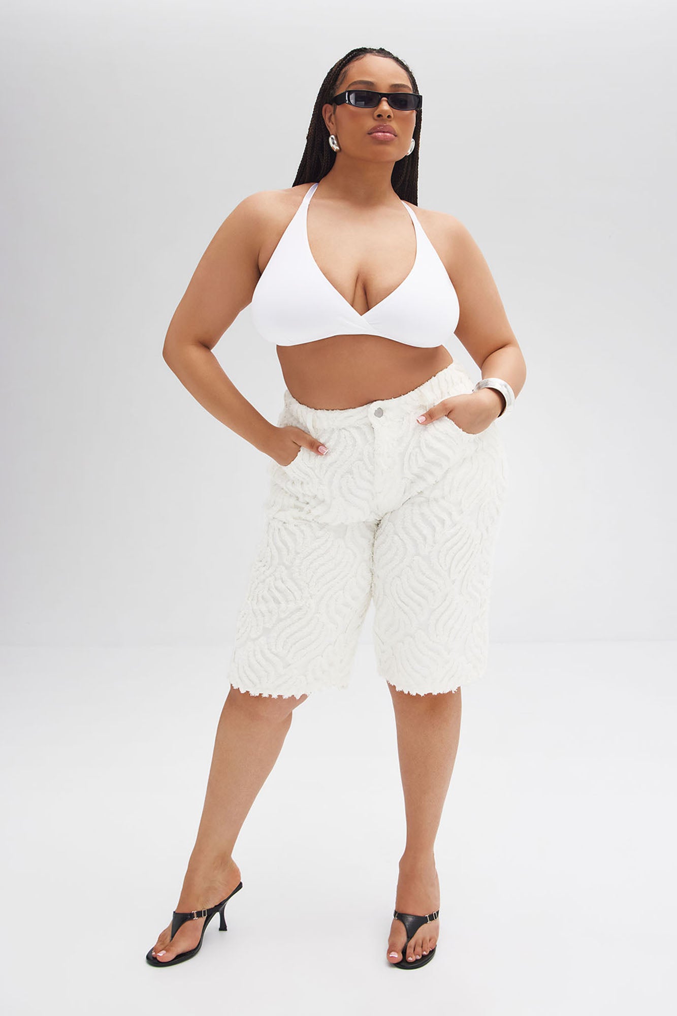 Rockaway Textured Denim Jorts - White - Image 8