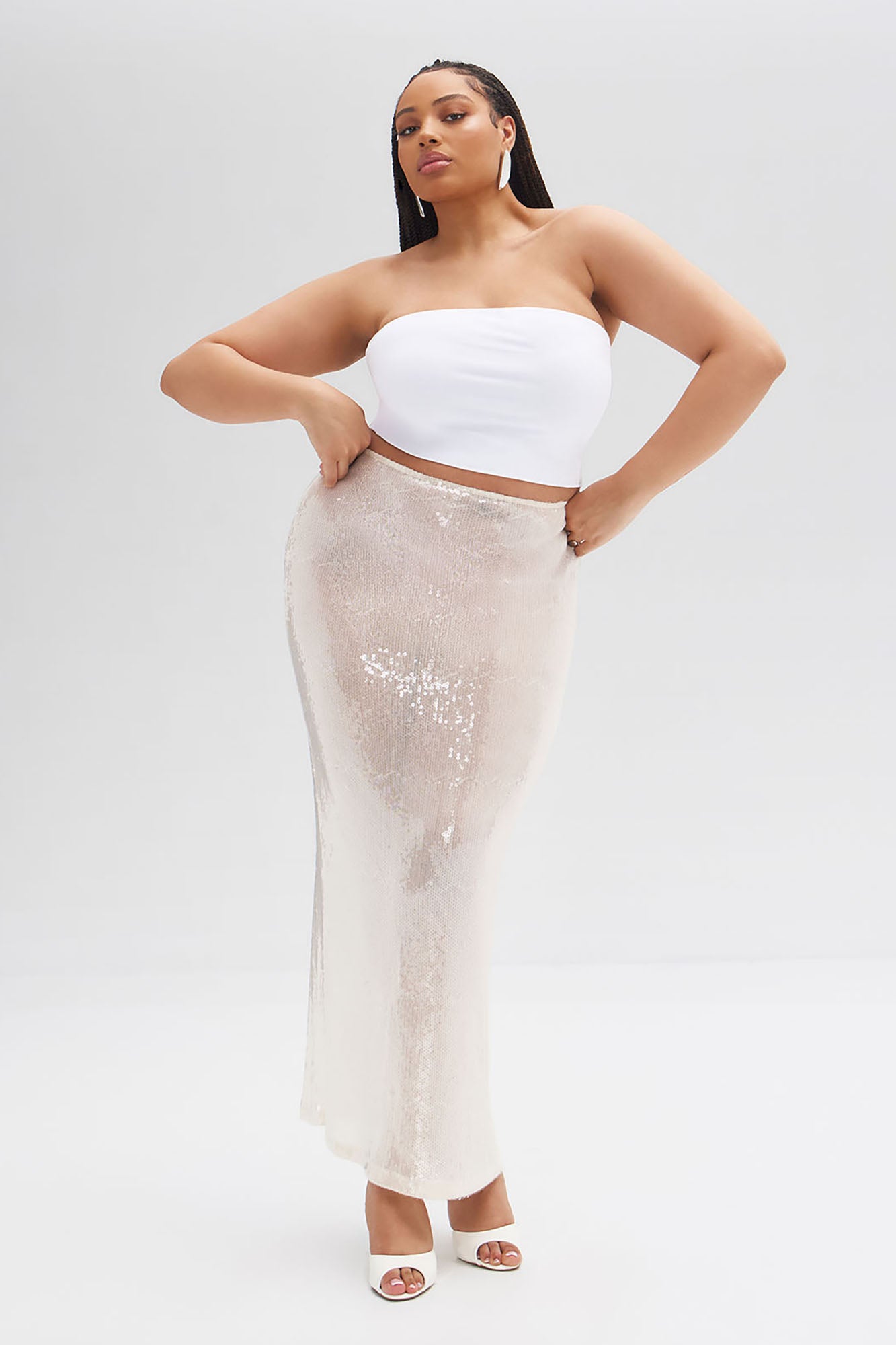 Delilah Sheer Sequin Maxi Skirt - Ivory - Image 7