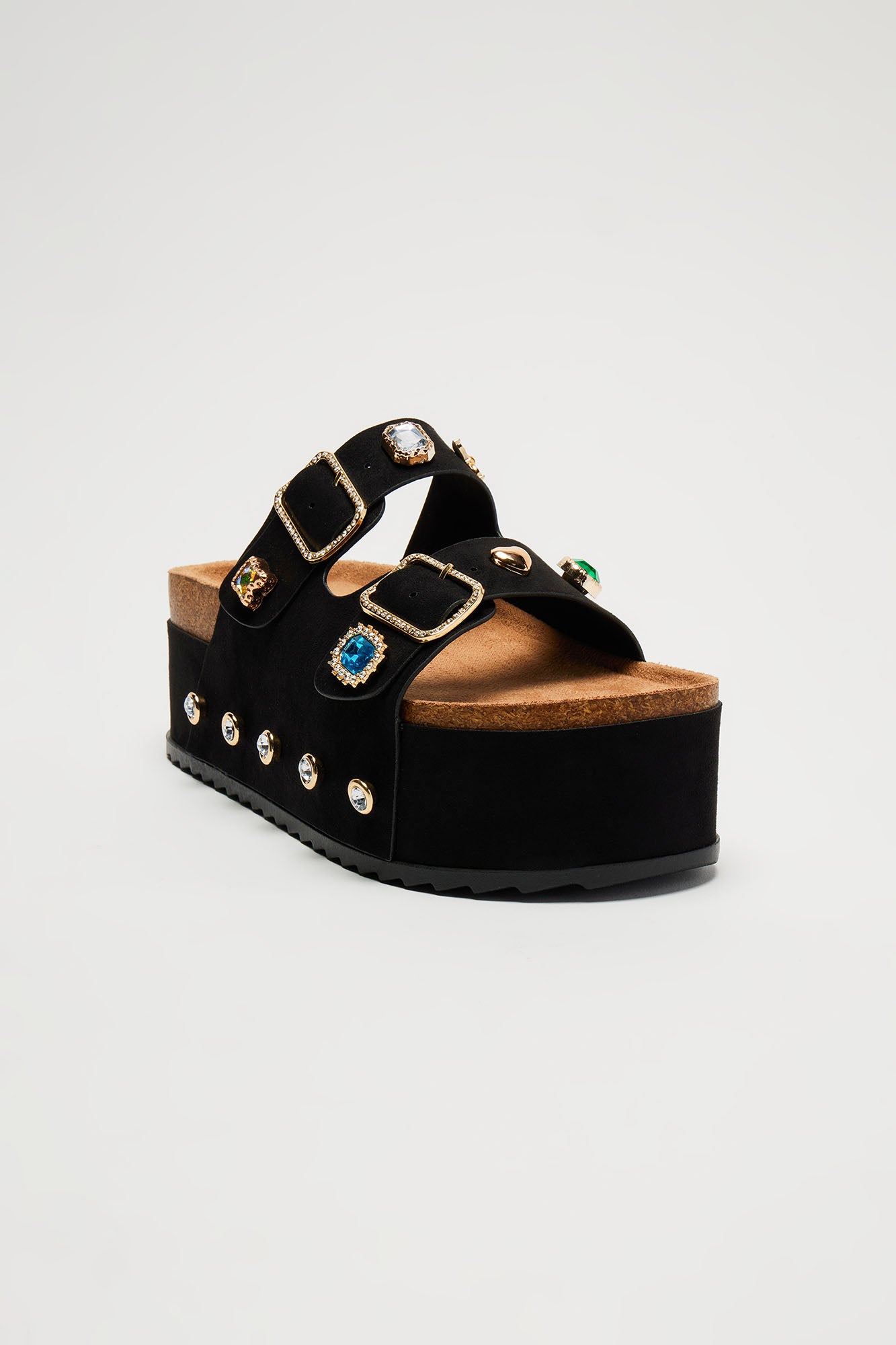 Arabelle Embellished Platform Slides - Black - Image 3