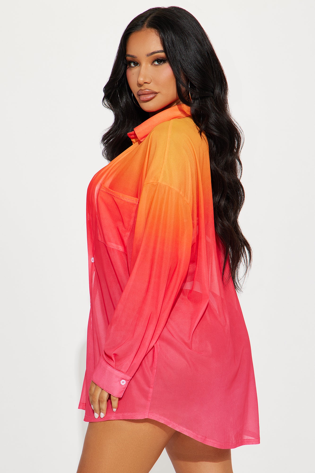 Normani Ombre Swim Cover Up Shirt - Red/combo - Image 3