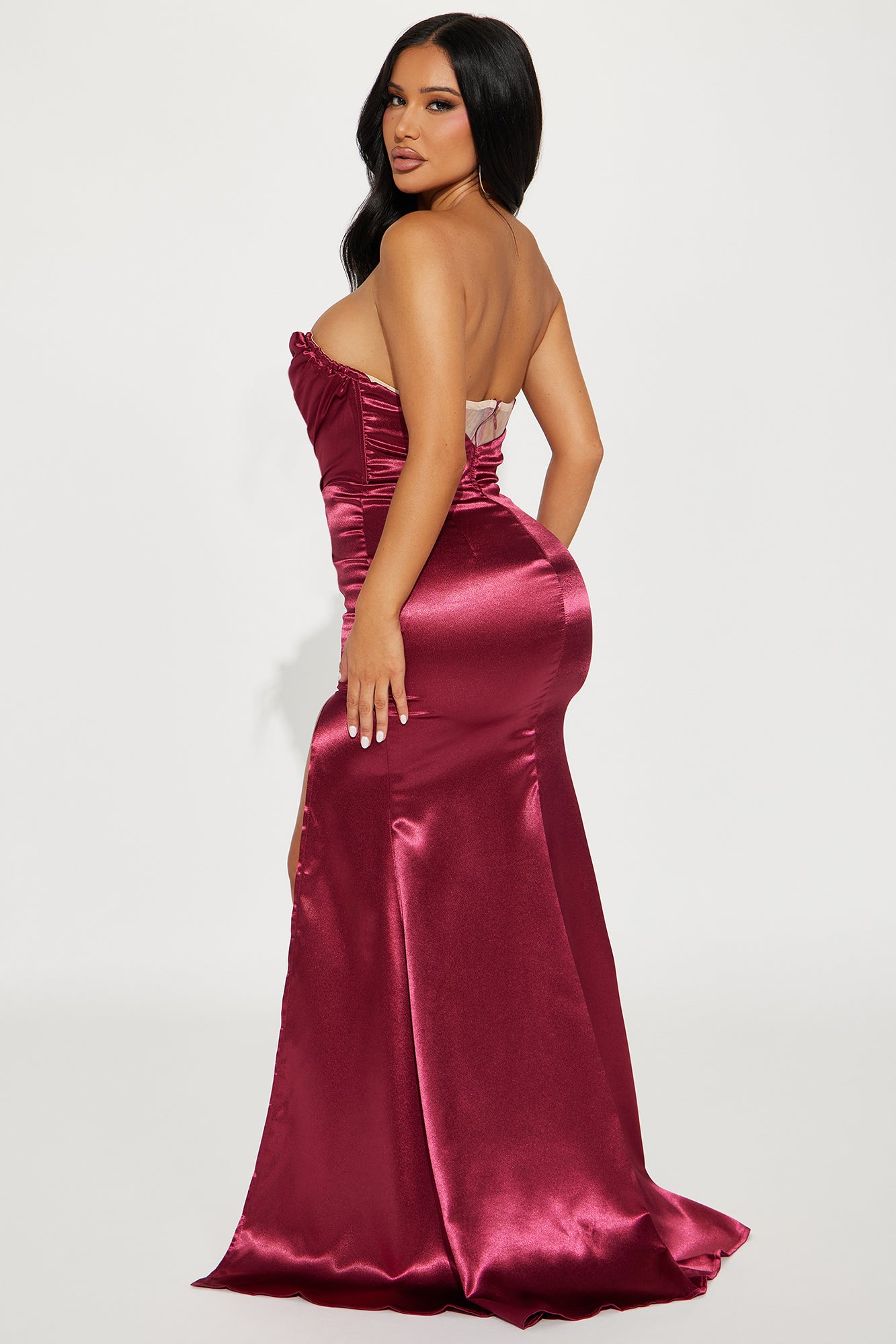 Madilynn Satin Gown - Burgundy - Image 3