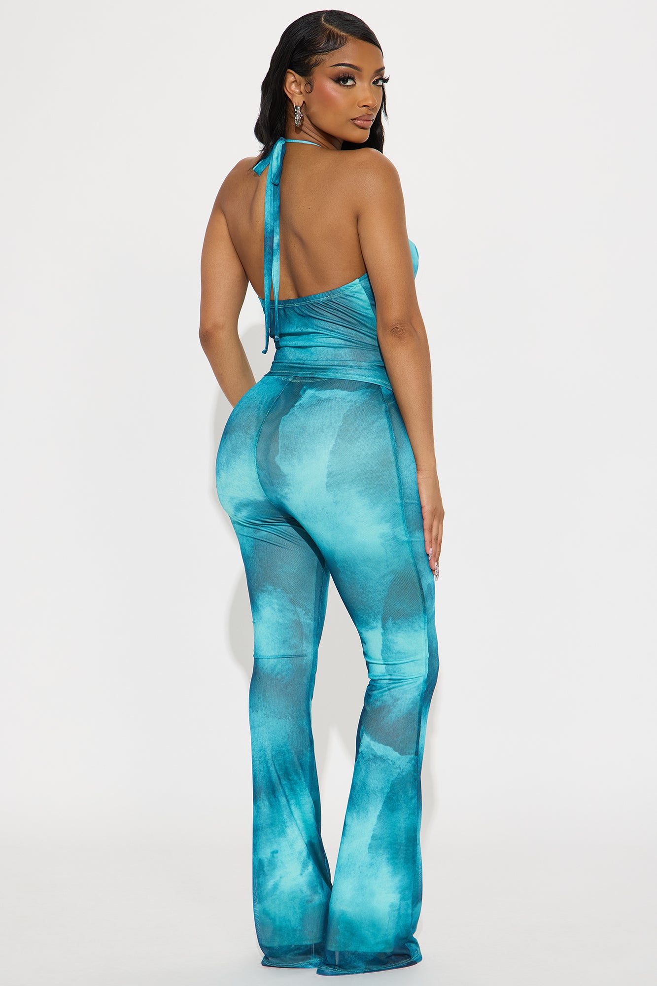 Sea Siren Mesh Halter Top Pant Set - Teal - Image 3
