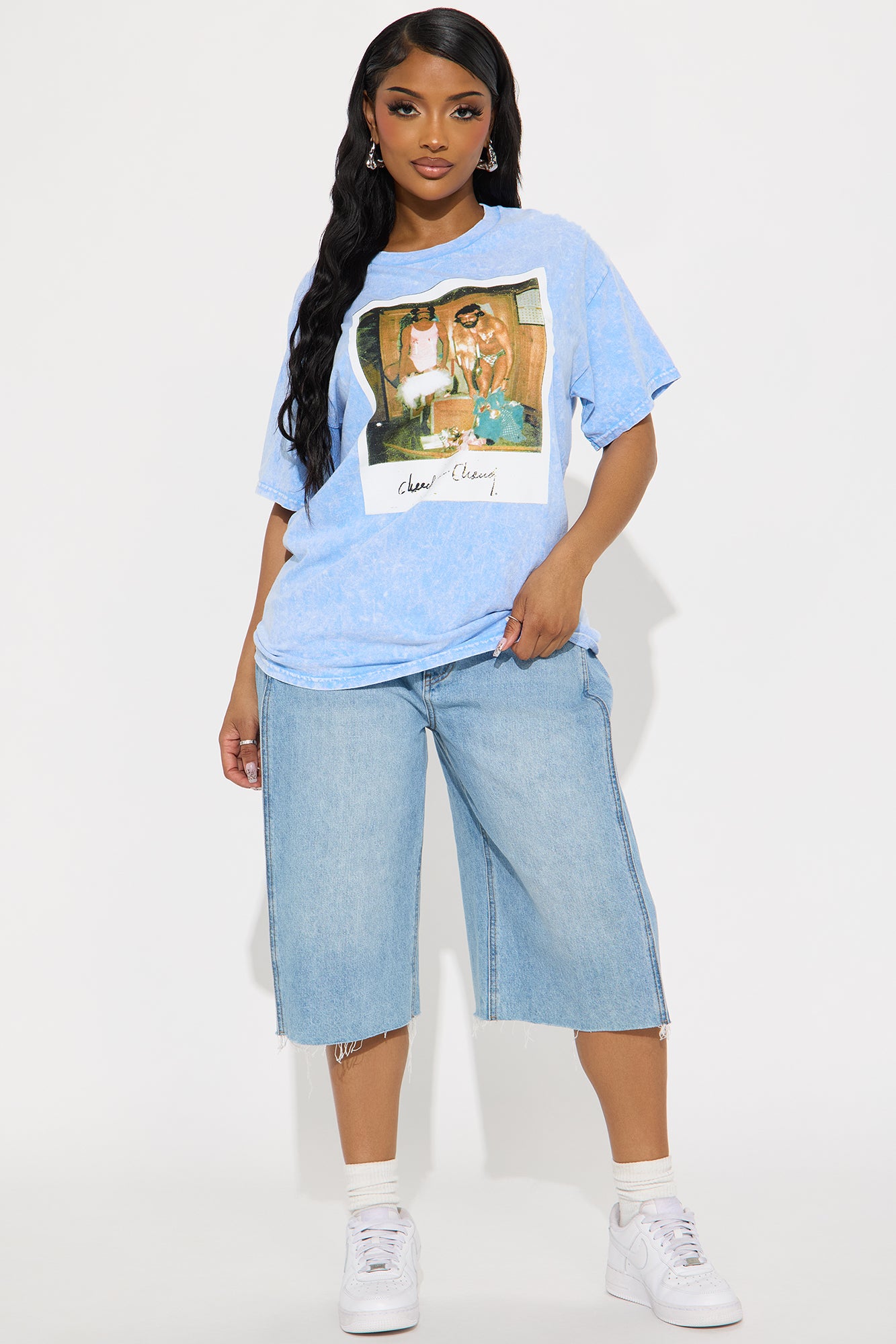Cheech and Chong Polaroid Oversized Washed Tee - Light Blue - Image 3