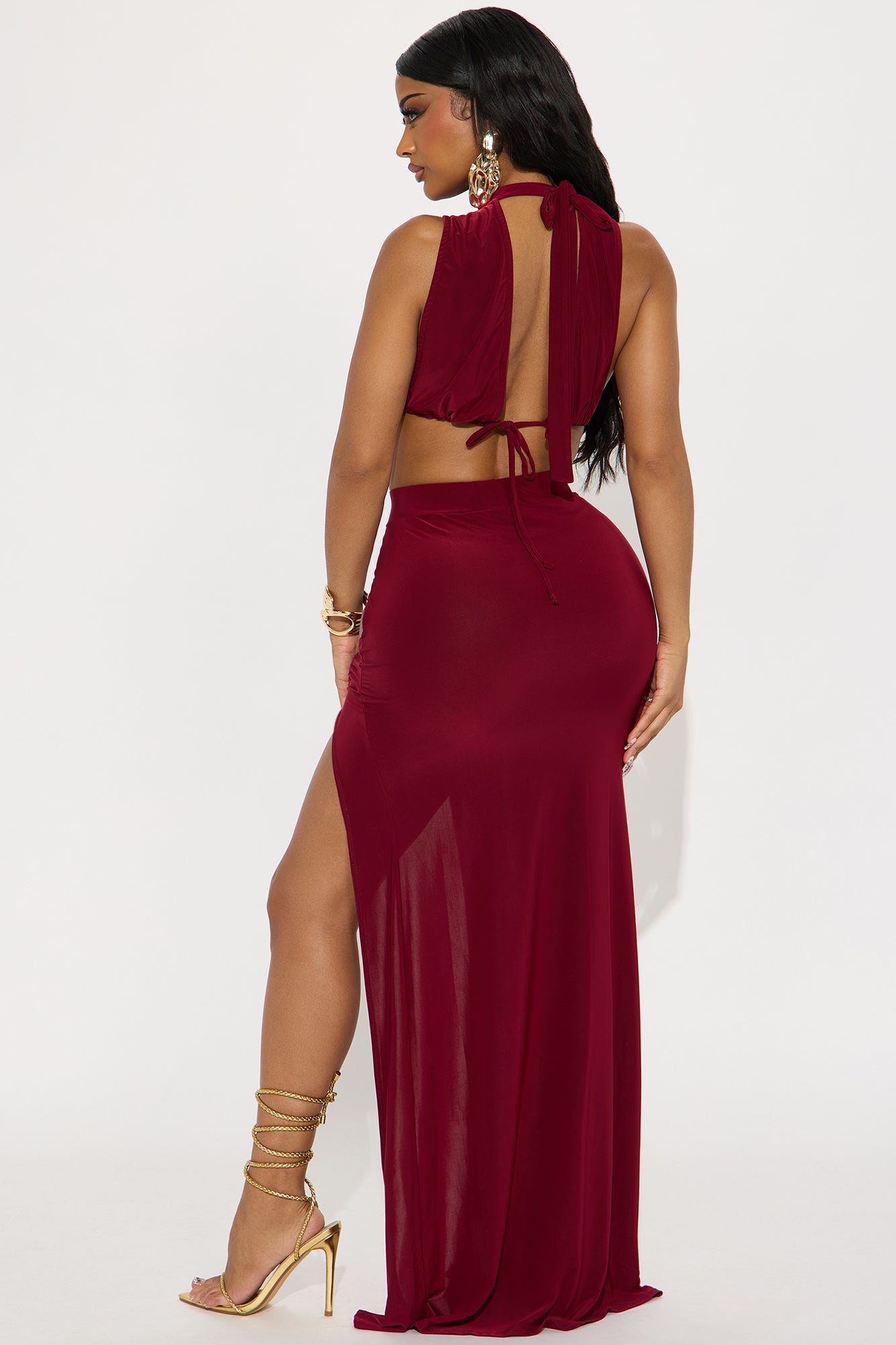 Angelina Venezia Maxi Skirt Set - Burgundy - Image 3