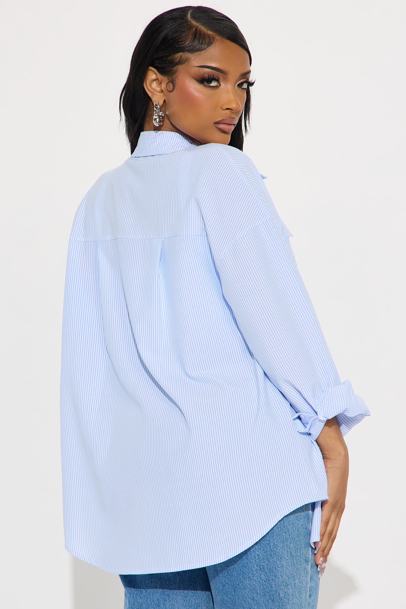 Skip Town Pinstripe Challis Shirt - White/Blue - Image 3