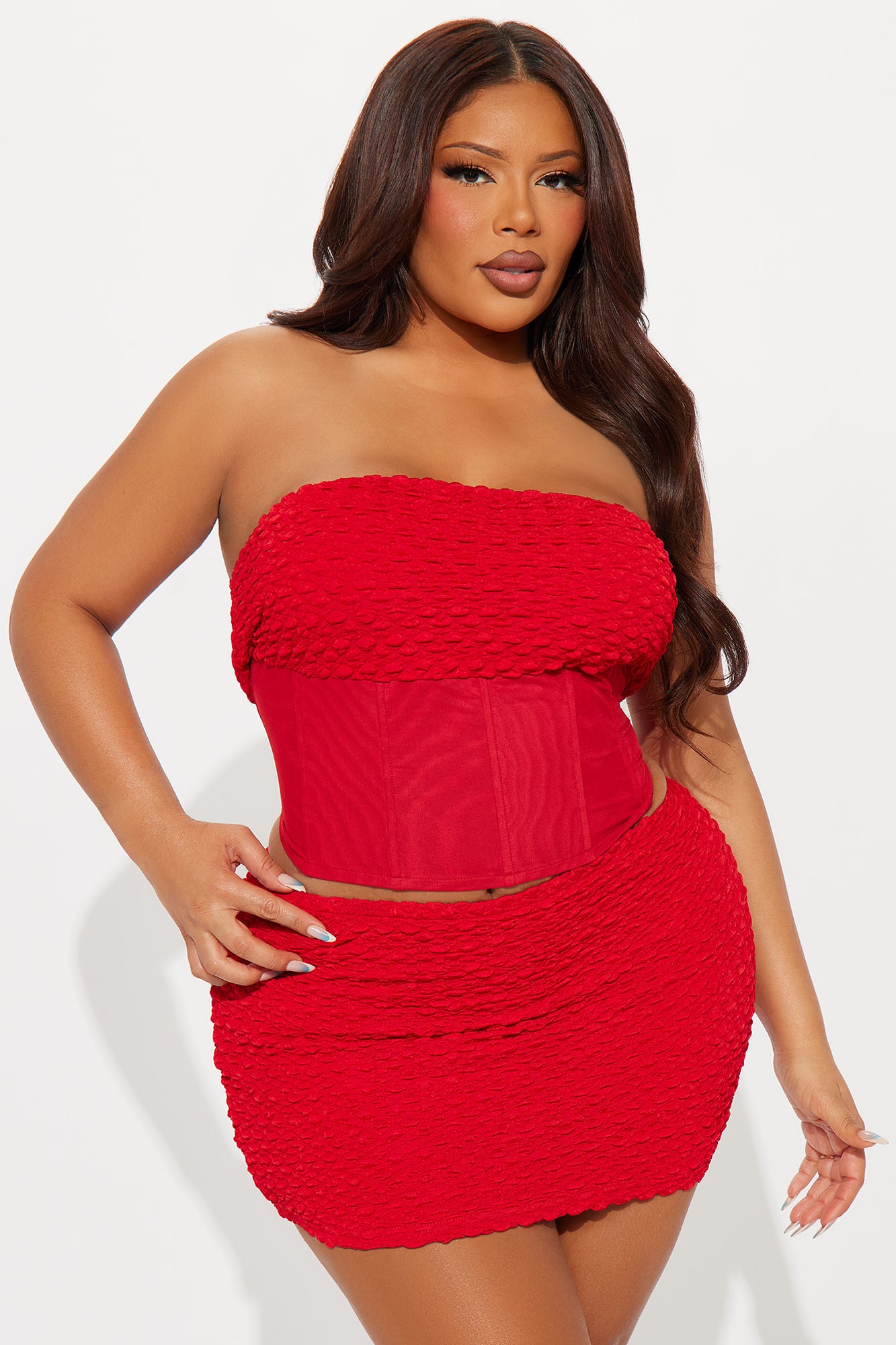 Girl Talk Textured Mini Skirt Set - Red - Image 5