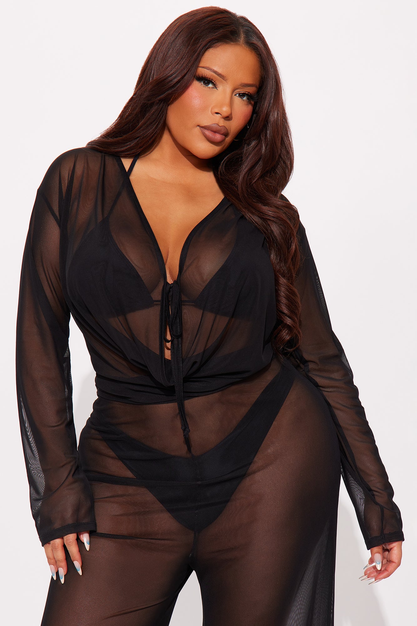 Beach Club Chic Cowl Neck Mesh Cover Up Jumpsuit - Black - Image 5