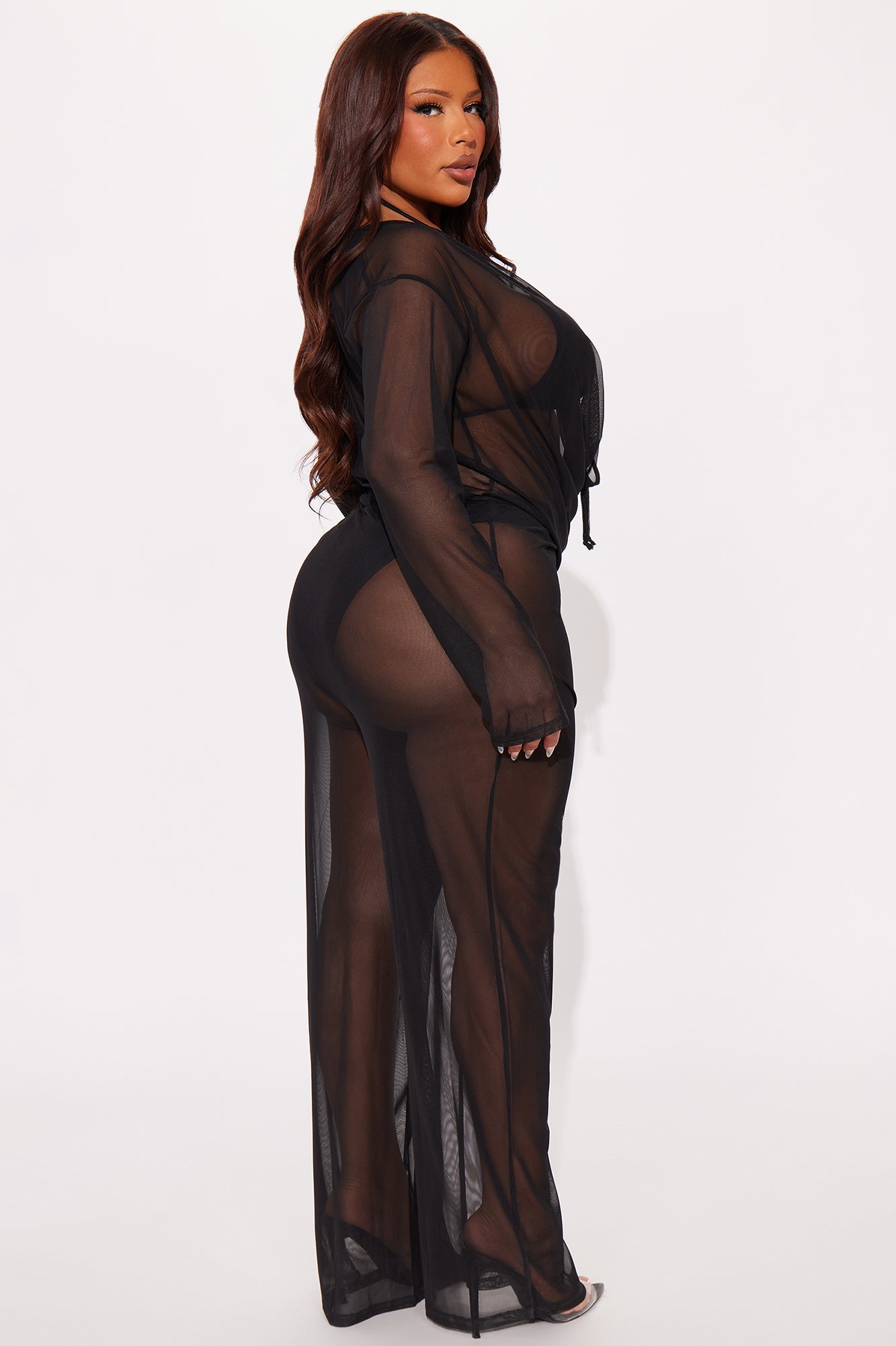 Beach Club Chic Cowl Neck Mesh Cover Up Jumpsuit - Black - Image 6