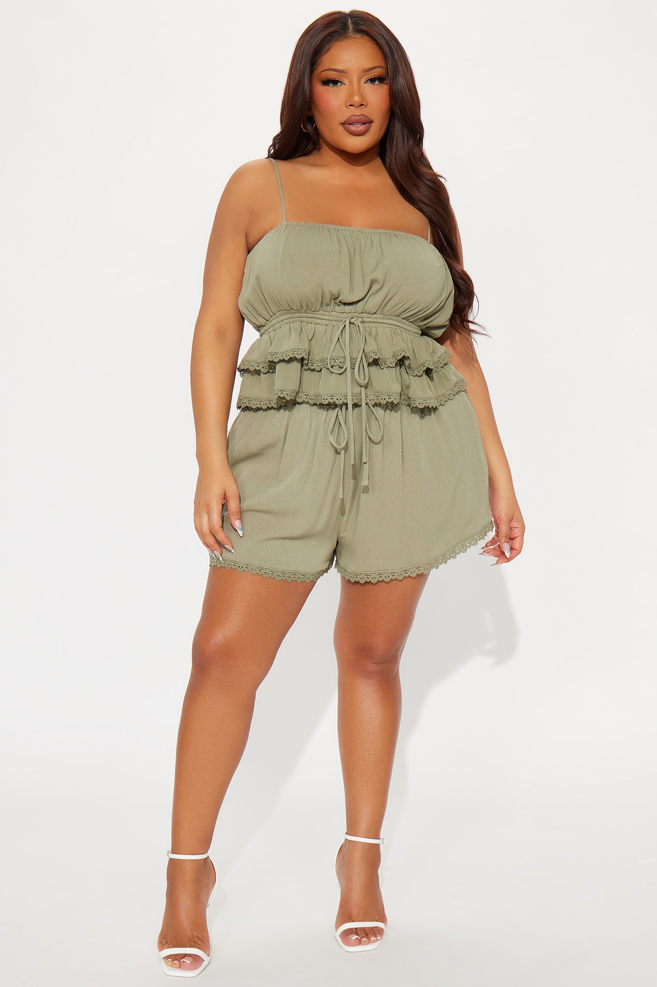 Annabelle Lace Trim Short Set - Olive - Image 5