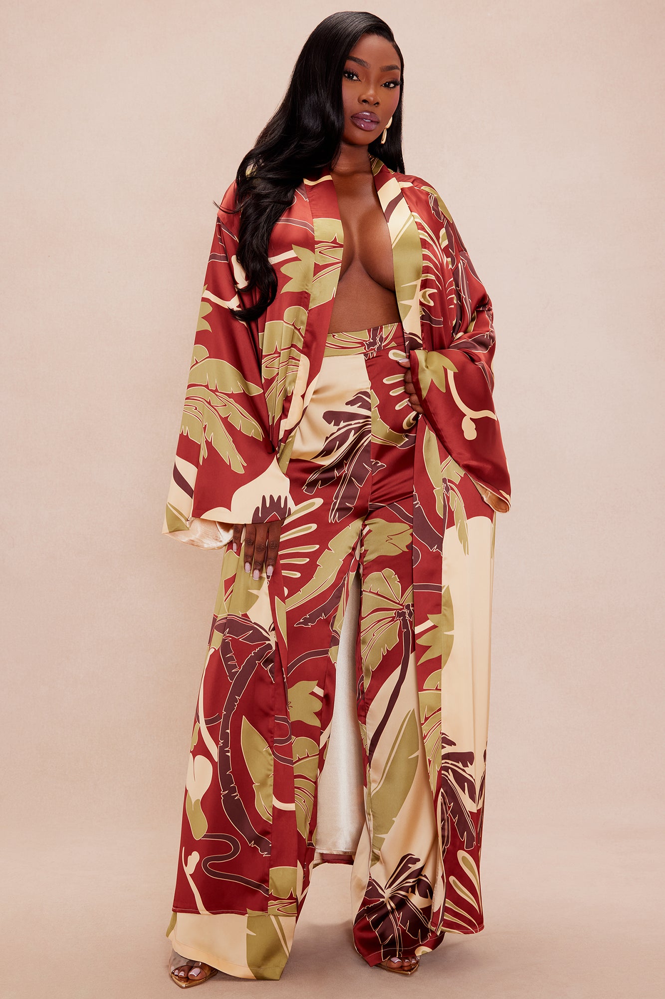 Safira Satin Kimono Pant Set - Rust/combo - Image 5