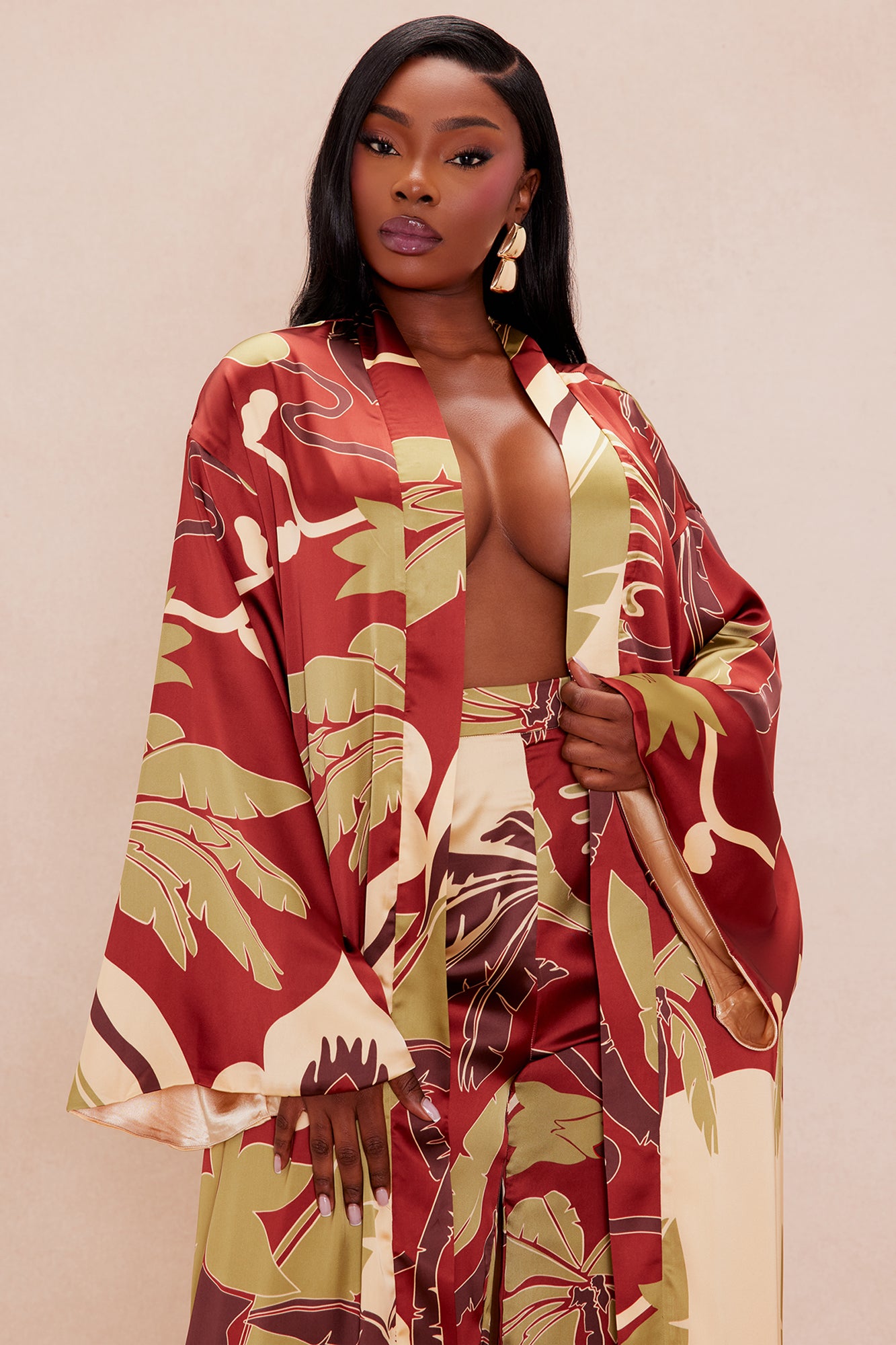 Safira Satin Kimono Pant Set - Rust/combo - Image 6