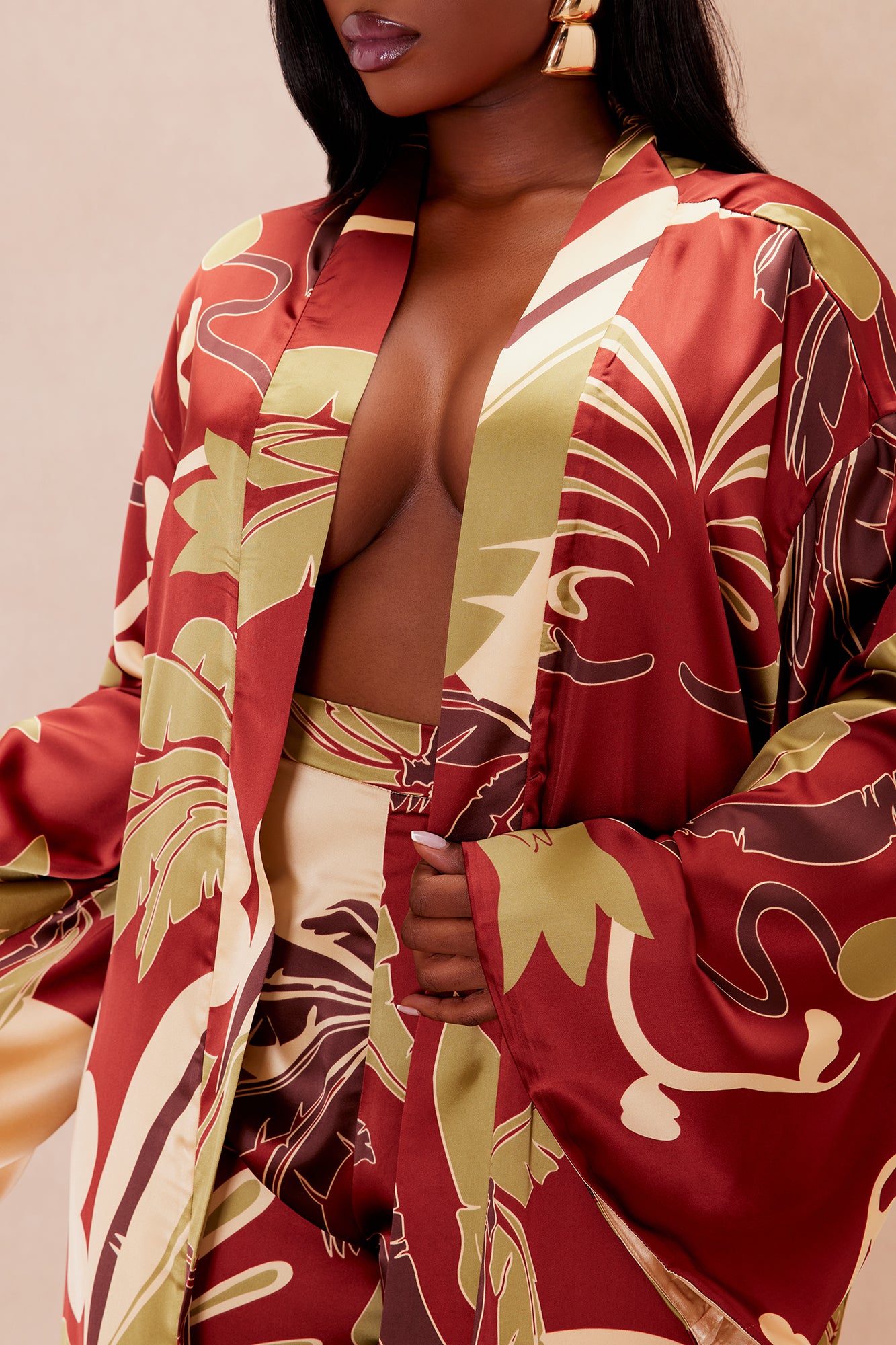 Safira Satin Kimono Pant Set - Rust/combo - Image 7