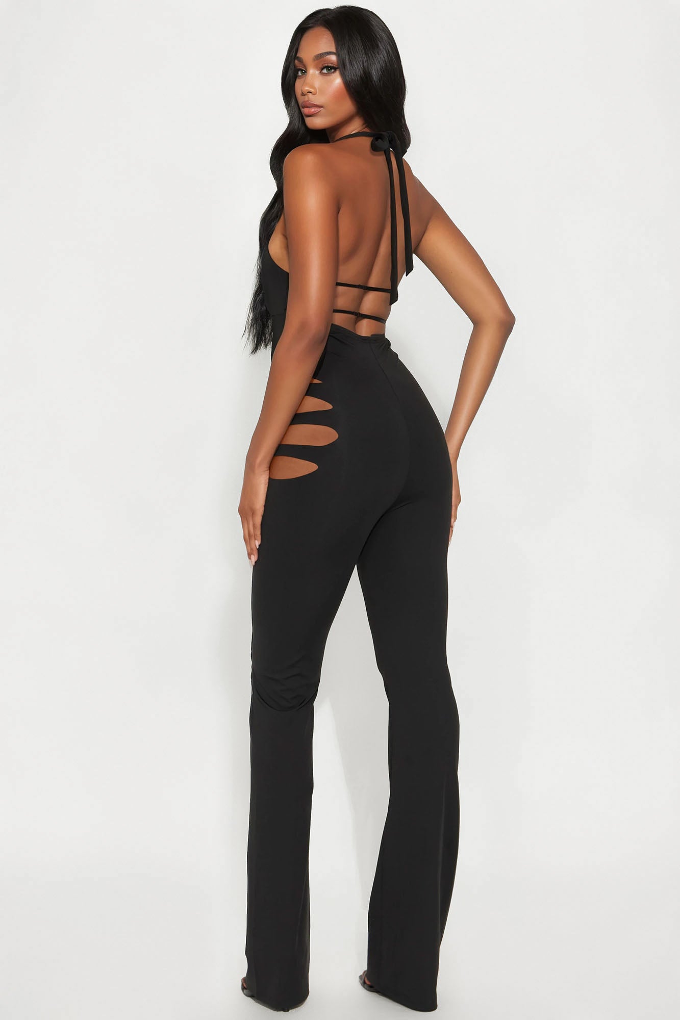 Can't Be Tamed Cut Out Halter Jumpsuit - Black - Image 3