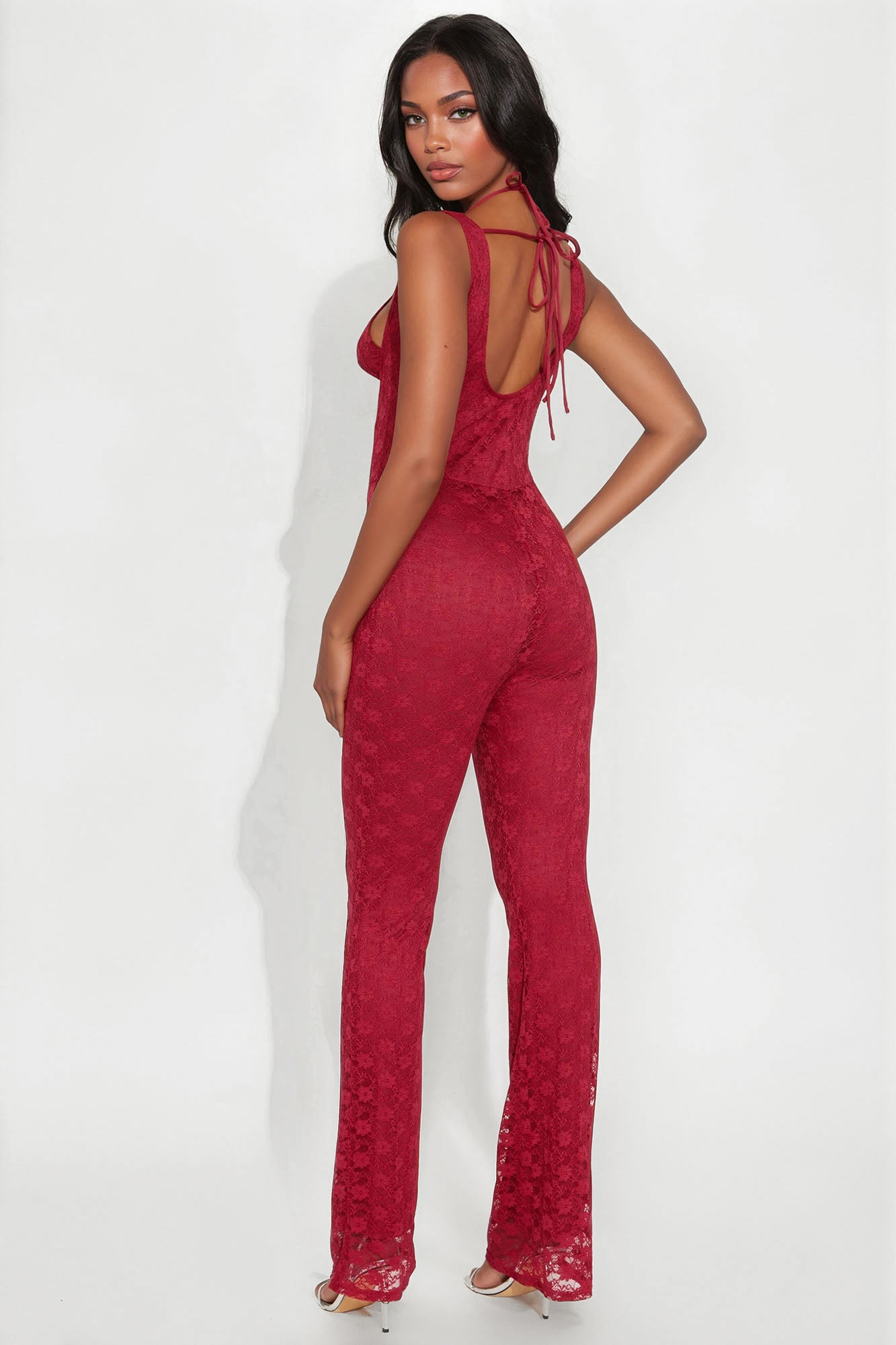 Hard To Replace Lace Jumpsuit - Burgundy - Image 3