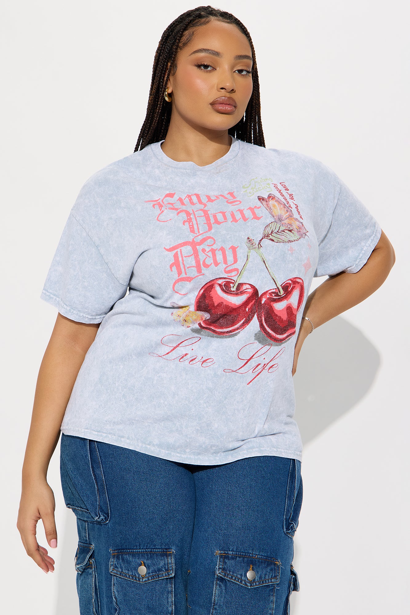 Enjoy Your Day Washed Oversized Tee - Grey - Image 5