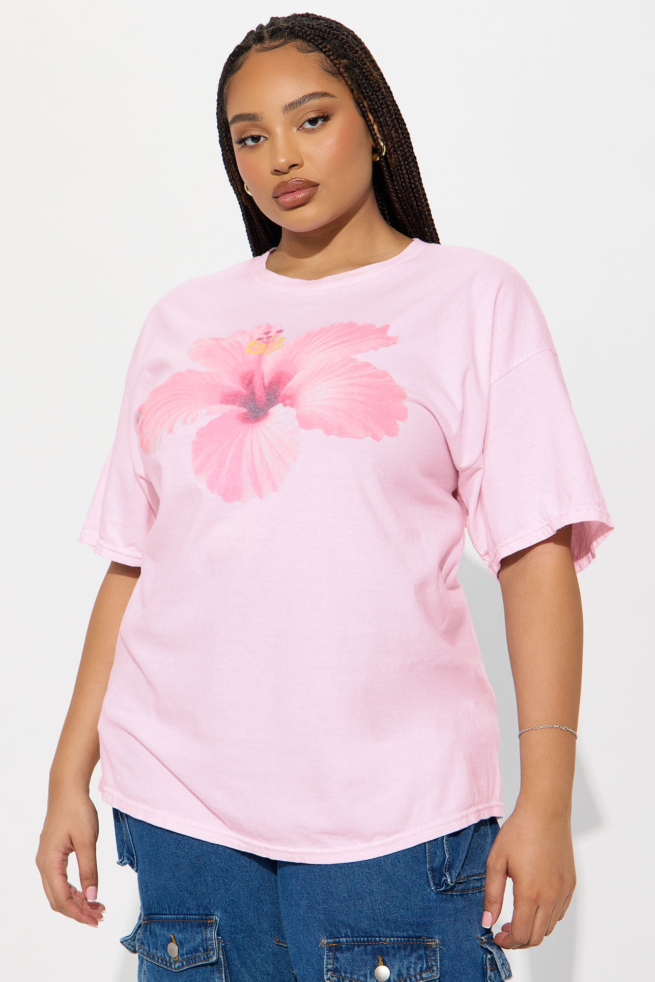 Hibiscus Bloom Washed Graphic Tee - Pink - Image 3