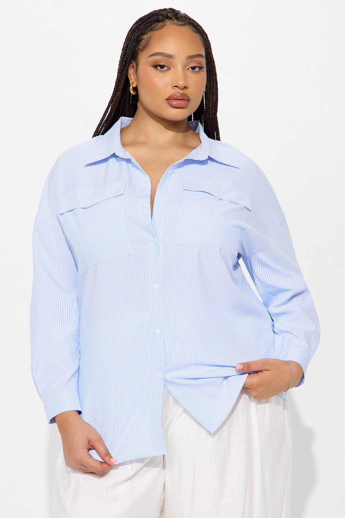 Skip Town Pinstripe Challis Shirt - White/Blue - Image 4