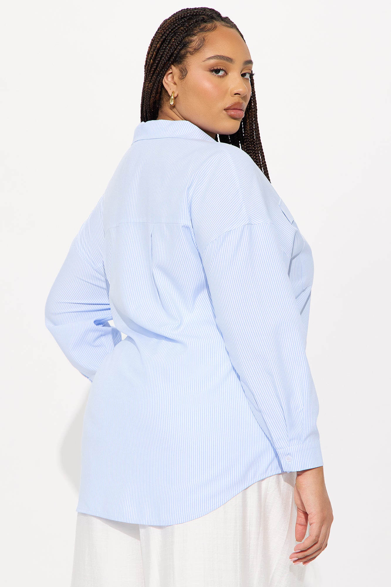 Skip Town Pinstripe Challis Shirt - White/Blue - Image 6