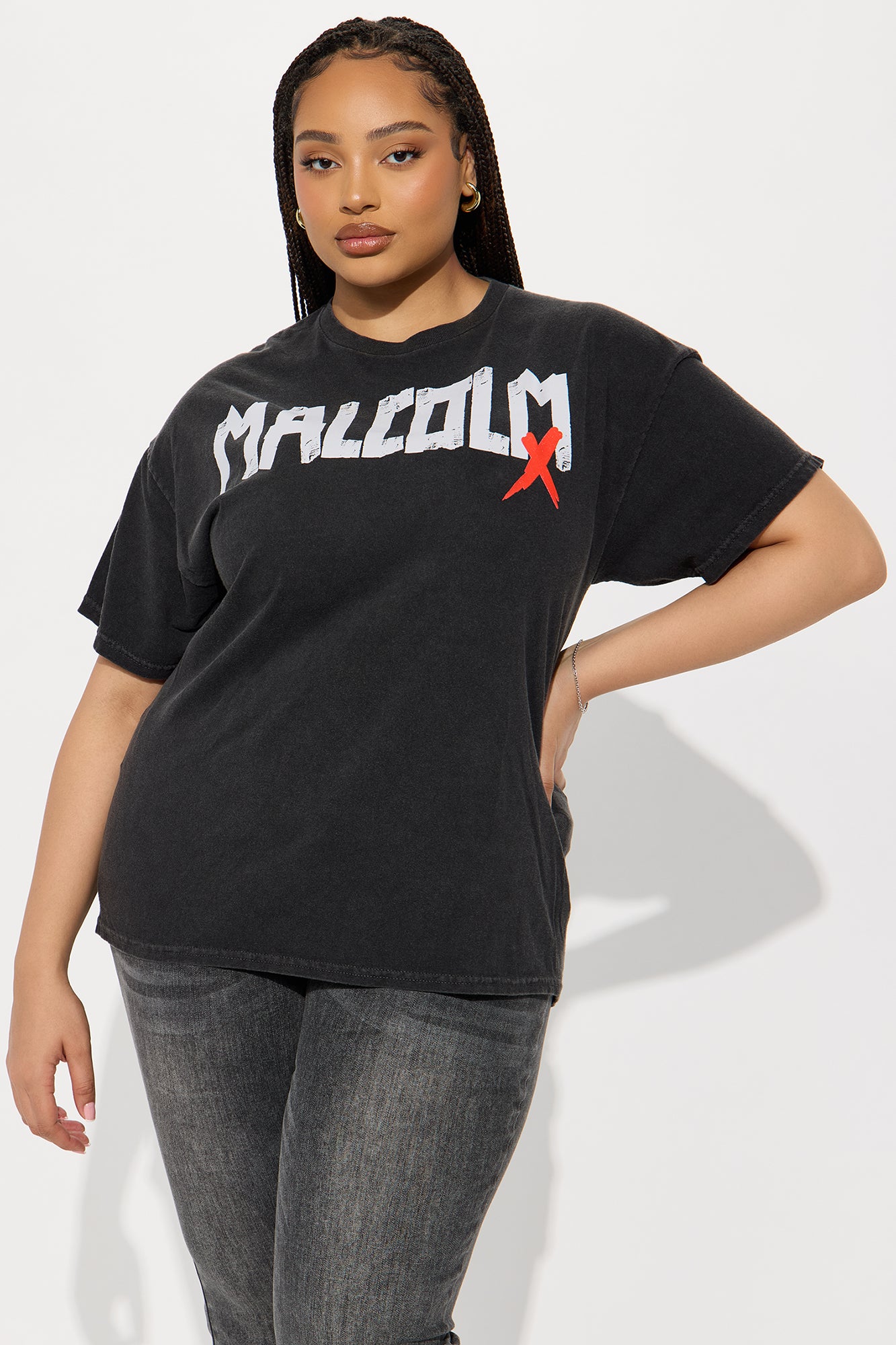 Malcolm X Washed Oversized Tee - Black - Image 4
