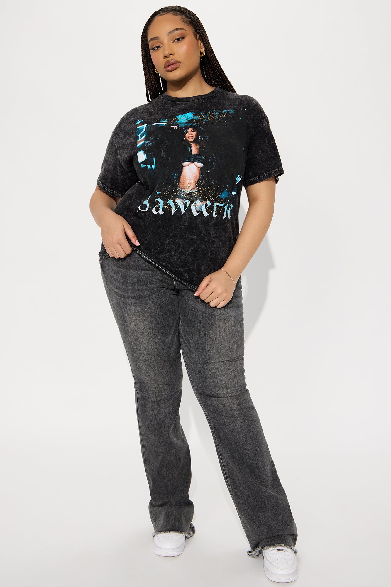Saweetie Is It The Way Washed Oversized Tee - Black - Image 6
