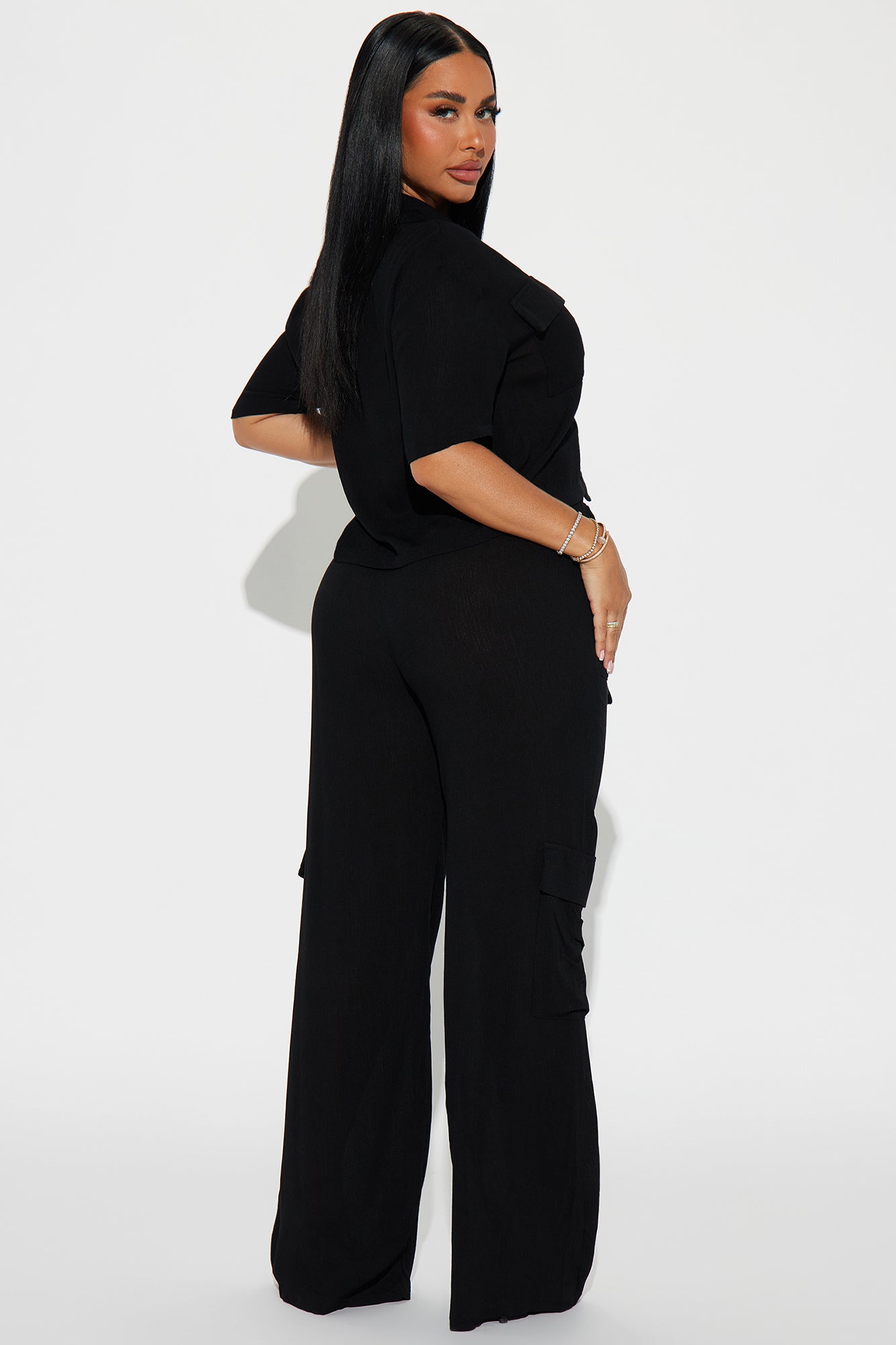 Breezy Paradise Linen Cover Up Cargo Pants Set - Black - Image 3