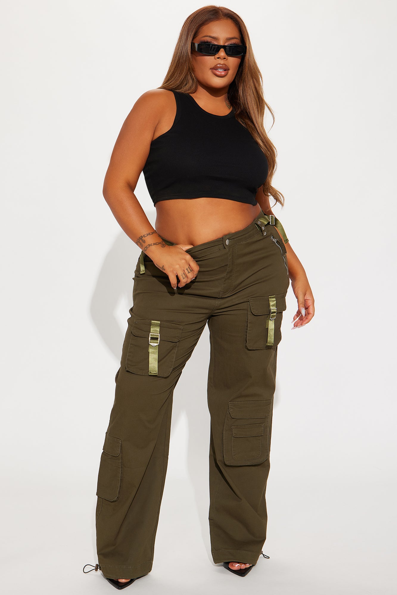 I'm In Town Wide Leg Cargo Jogger - Olive - Image 5