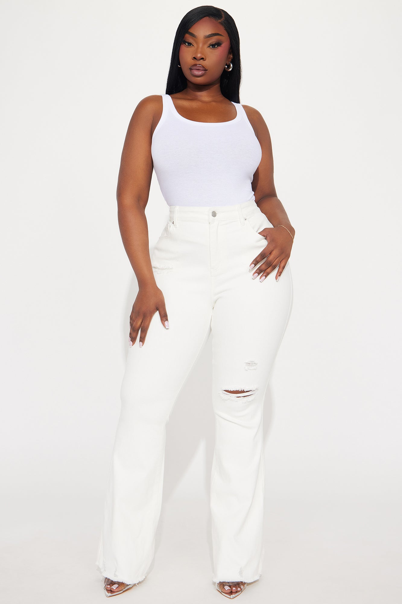 Up Next Stretch Flare Jeans - White - Image 5