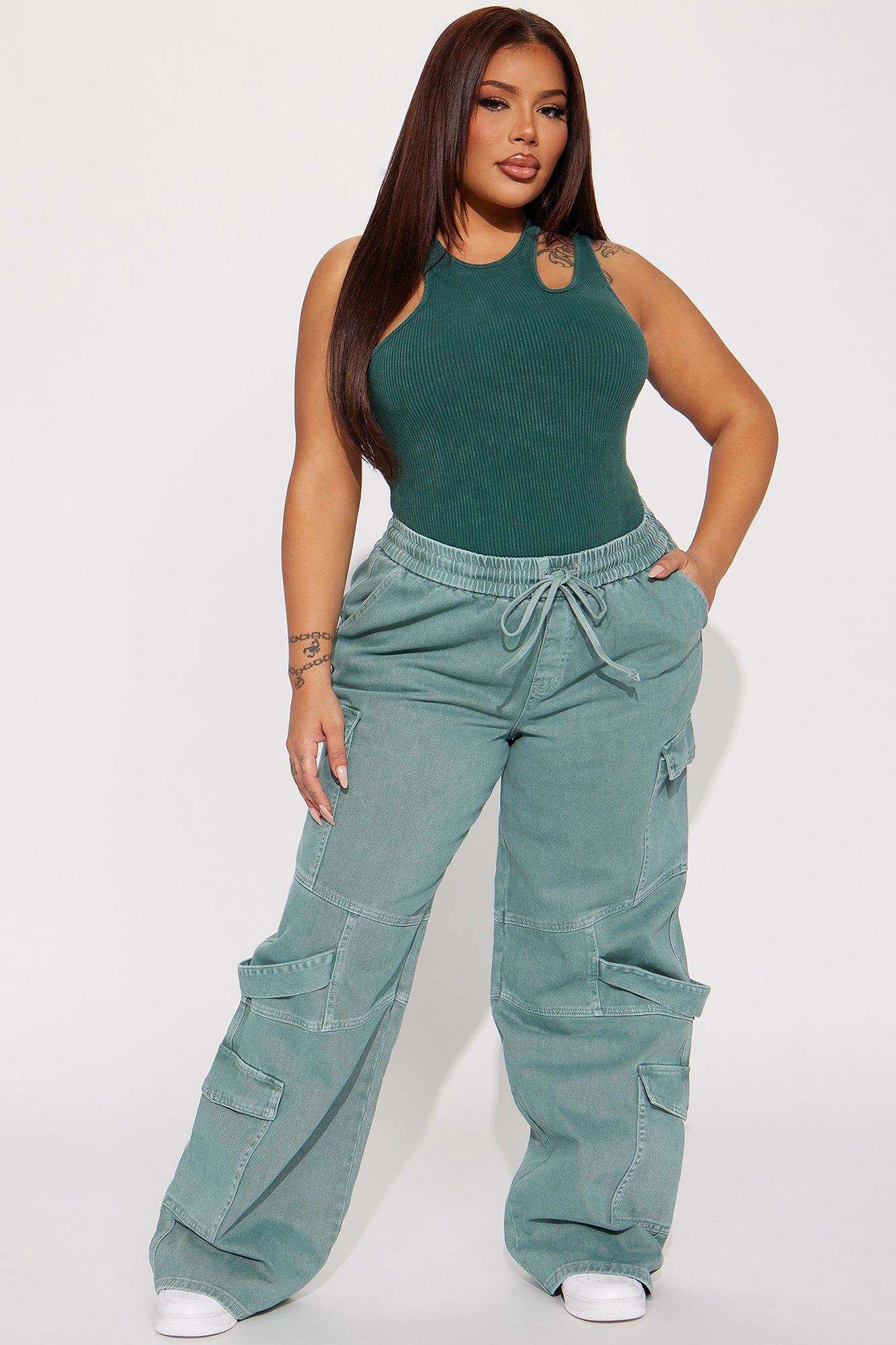 Know What To Do Non Stretch Cargo Jean - Green - Image 5