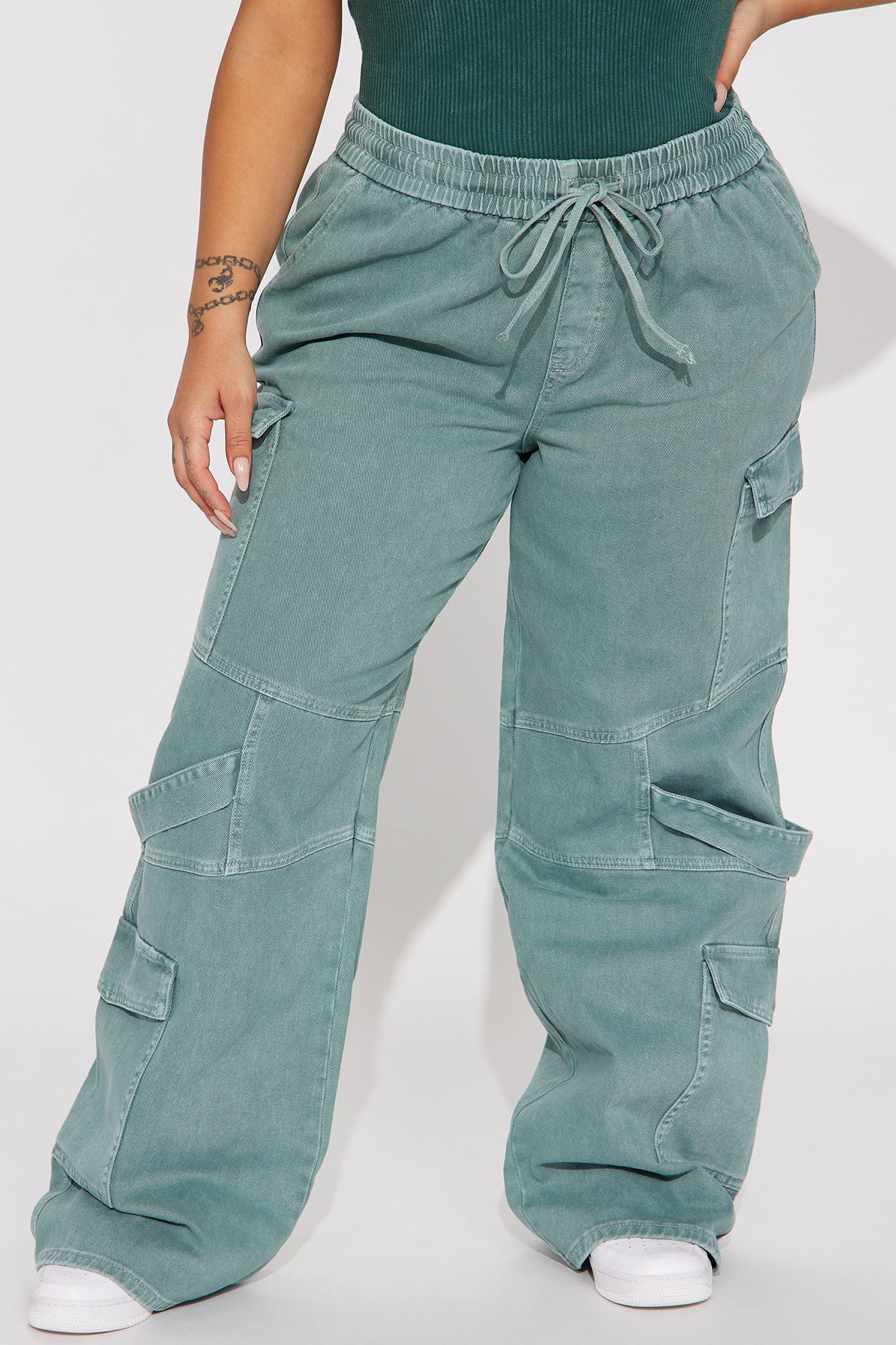 Know What To Do Non Stretch Cargo Jean - Green - Image 6