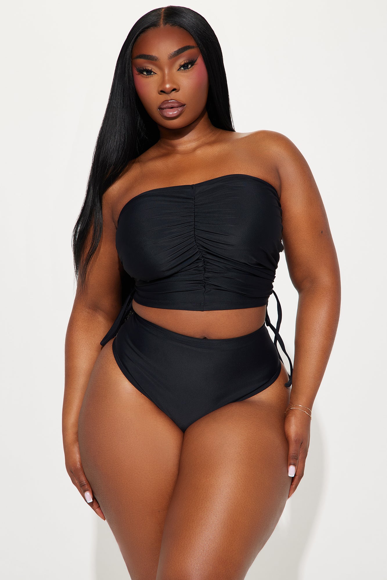 Bea Ruched Bandeau Tankini 2 Piece Bikini - Black - Image 4