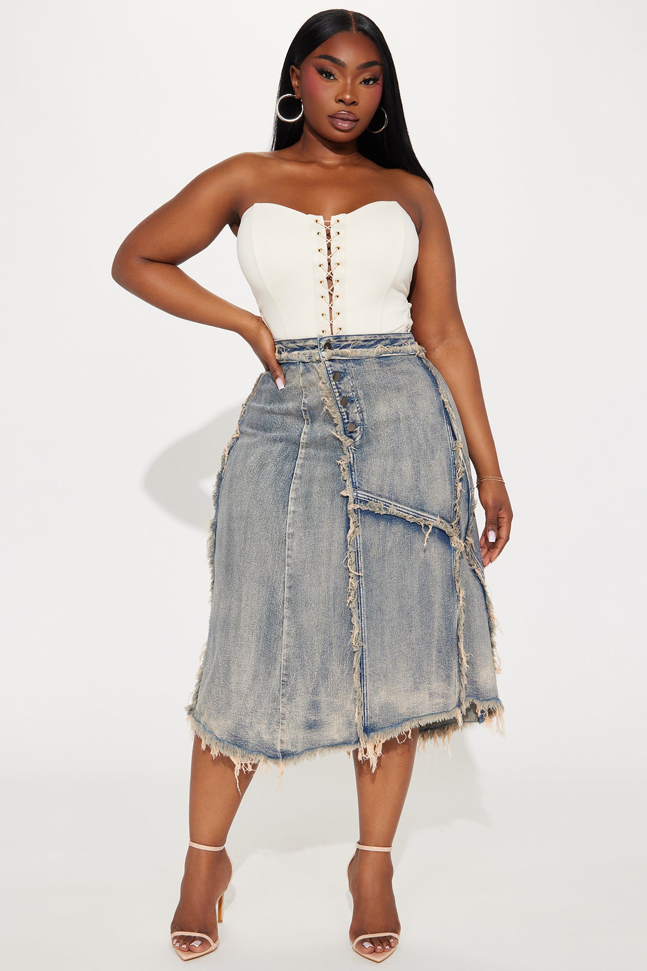In Time Washed Denim Midi Skirt - Medium Wash - Image 4