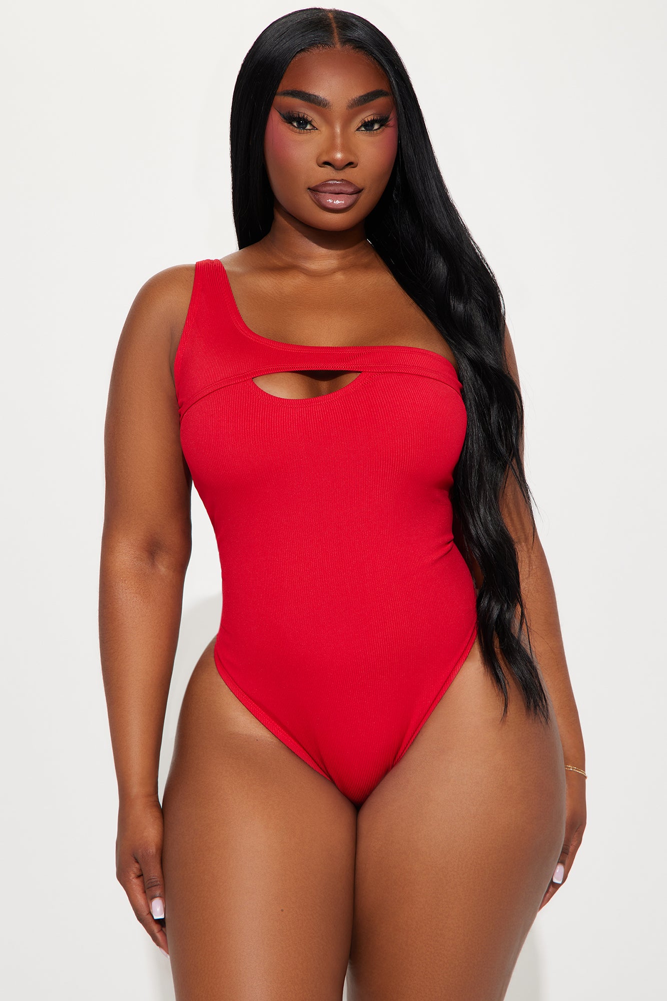 Natalie Asymmetrical 1 Piece Swimsuit - Red - Image 4