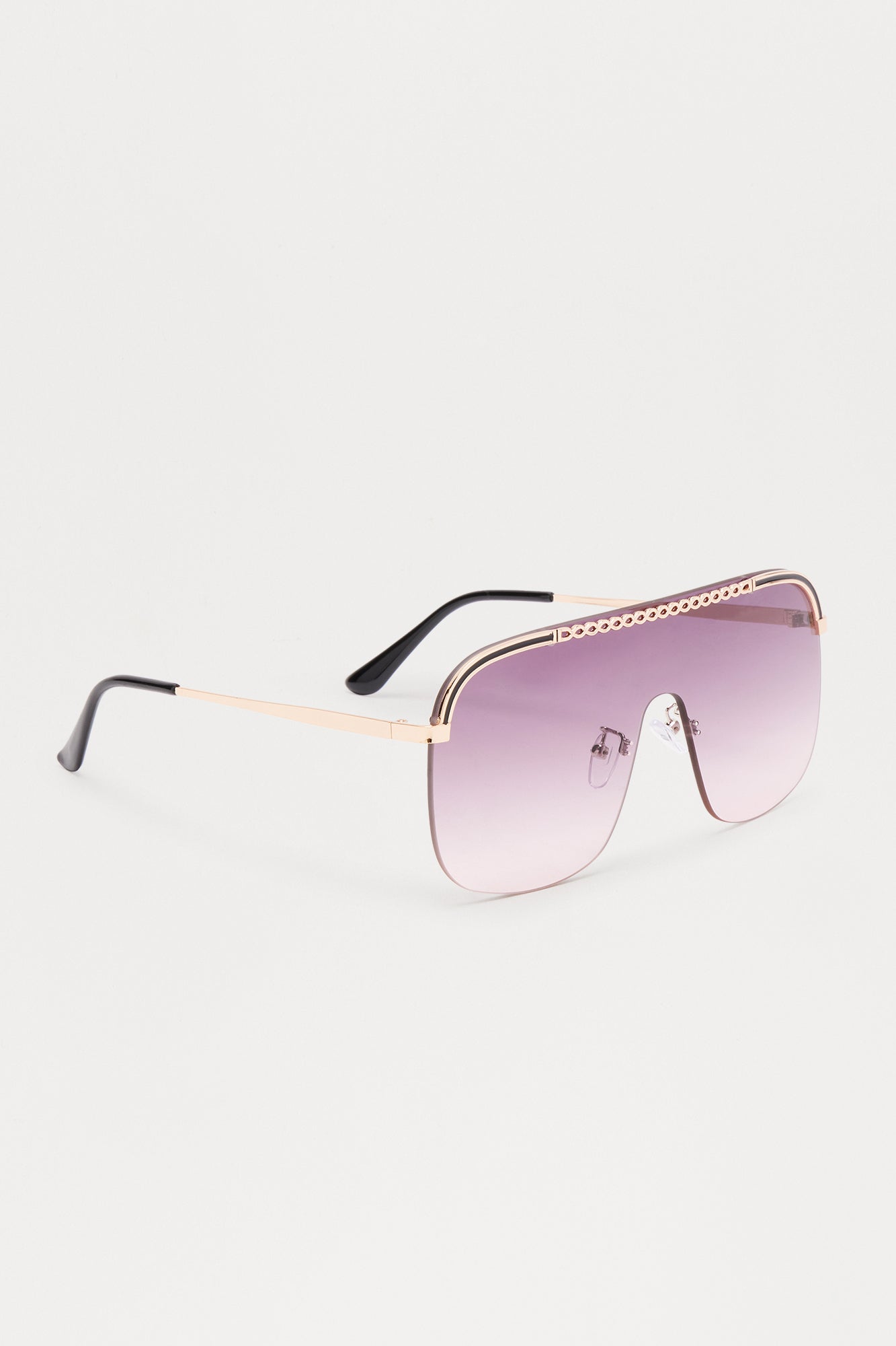 Chain Link Shield Sunglasses - Gold/Black - Image 4