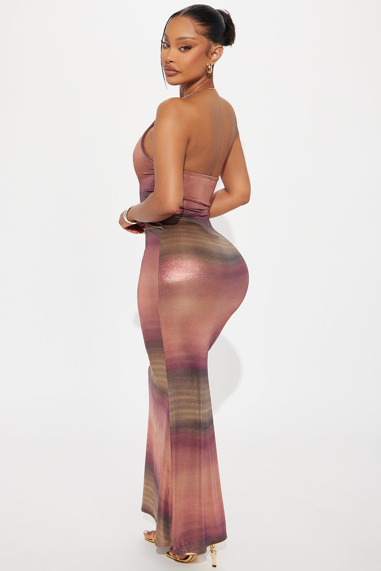 Turn Up The Heat Metallic Maxi Dress - Rust/combo - Image 3