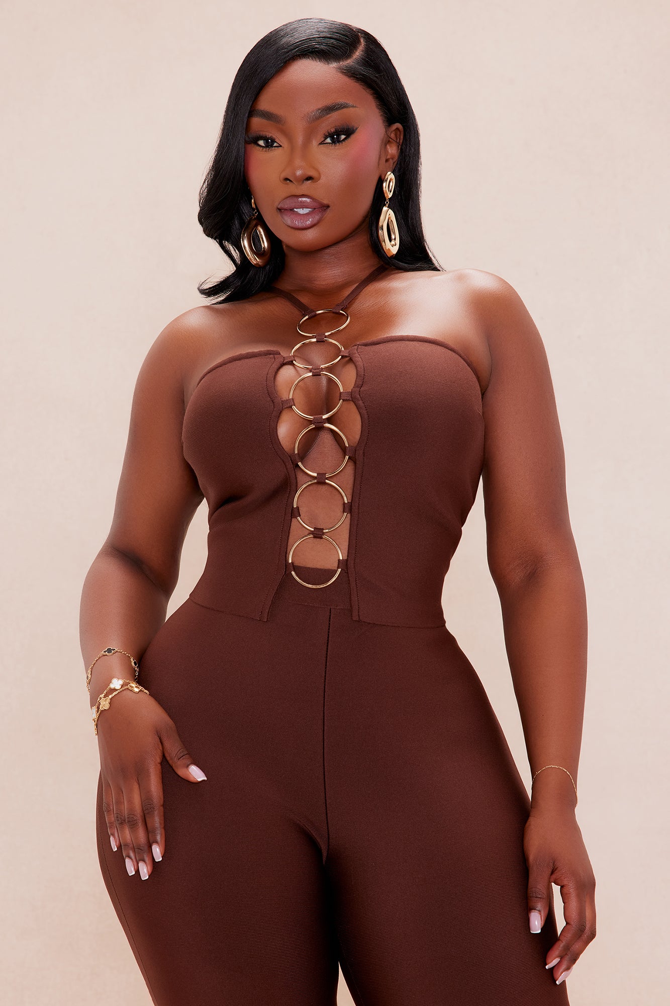 Hannah Bandage Flare Pant Set - Chocolate - Image 6